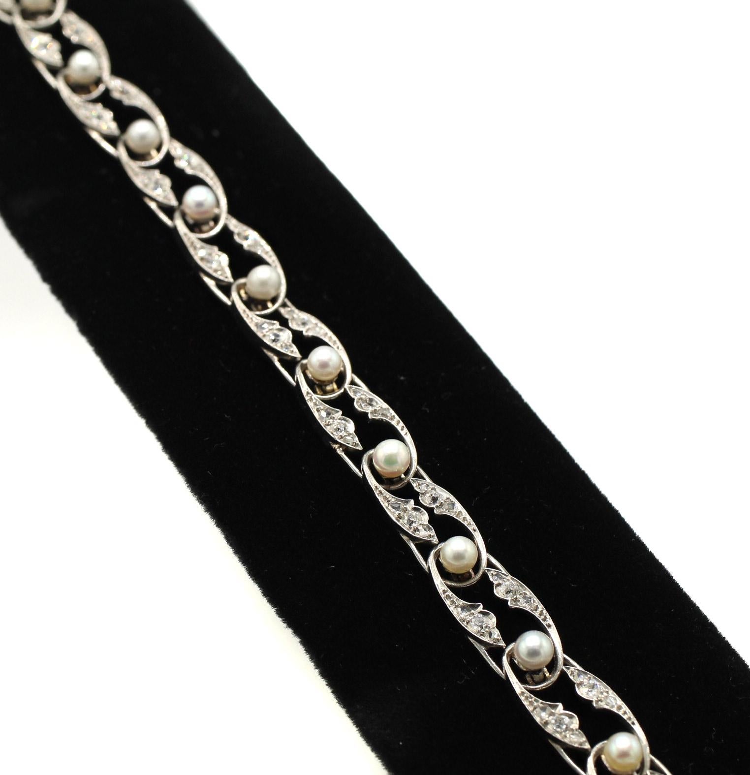 Taille vieille mine Edwardian Pearl Diamond Bracelet en vente