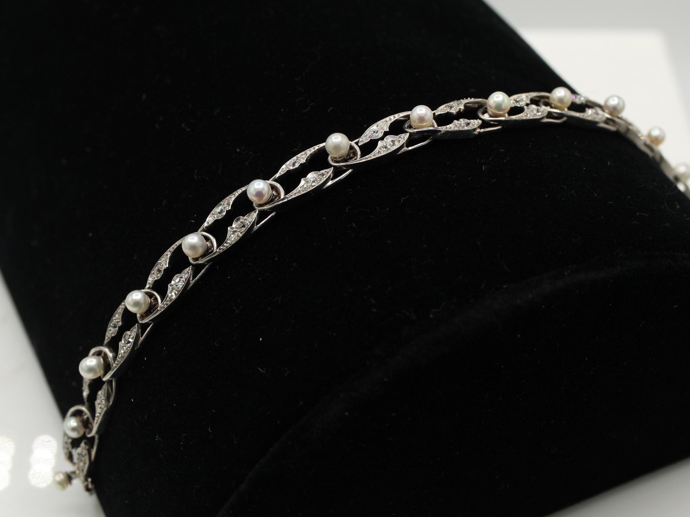 Edwardian Pearl Diamond Bracelet Excellent état - En vente à New York, NY