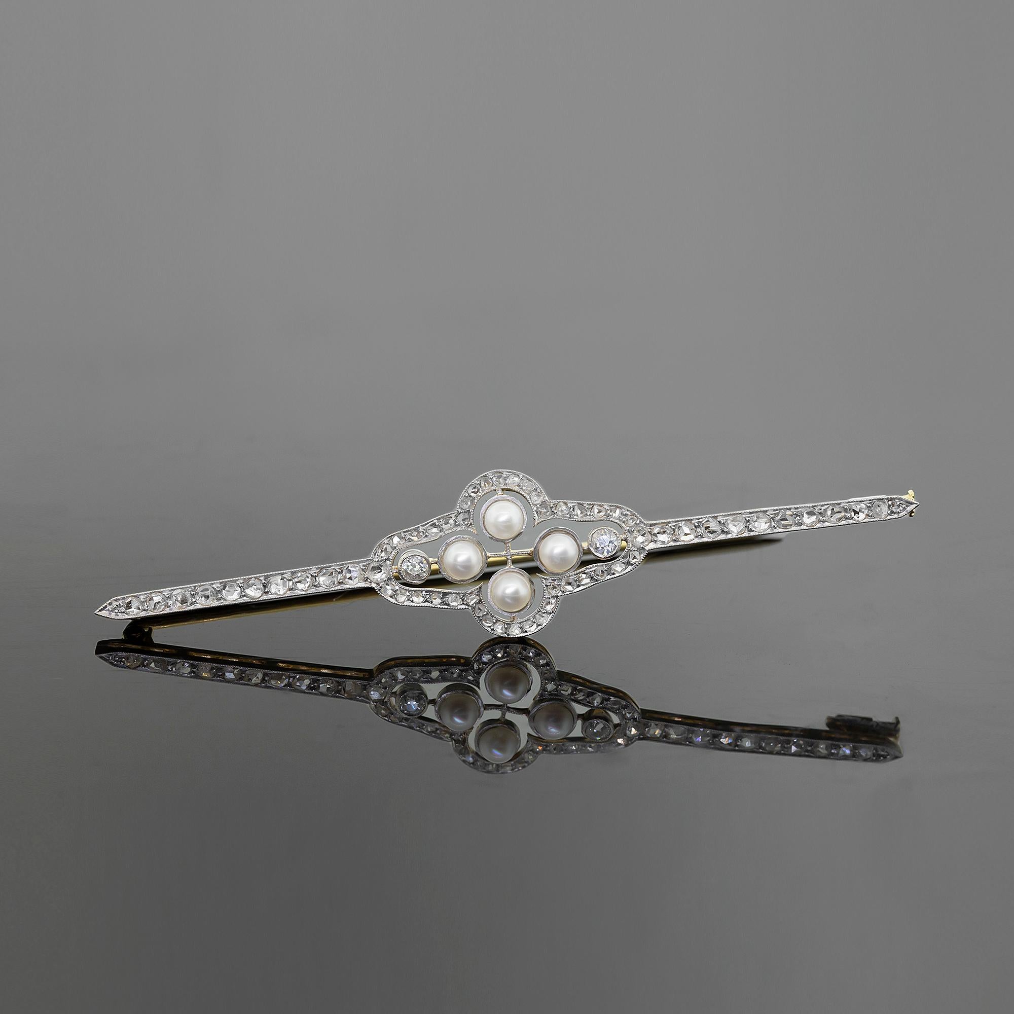 Old European Cut Edwardian Pearl & Diamond Brooch, C. 1900-10