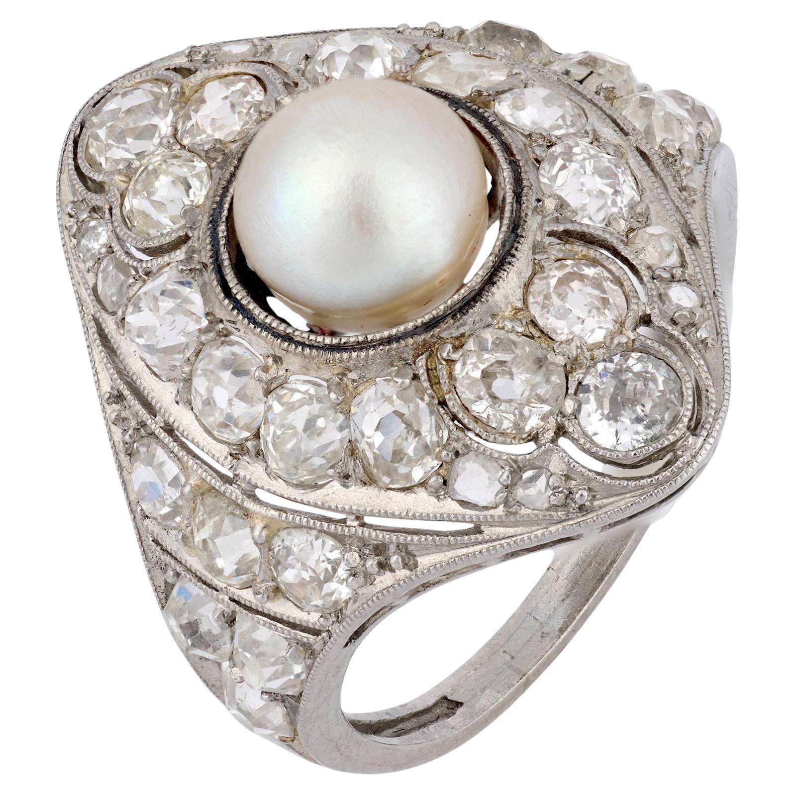 Edwardian pearl diamond dinner ring For Sale