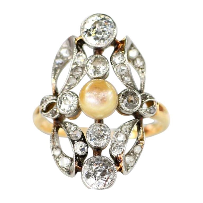 Edwardian Pearl Diamond Gold Ring, circa 1910