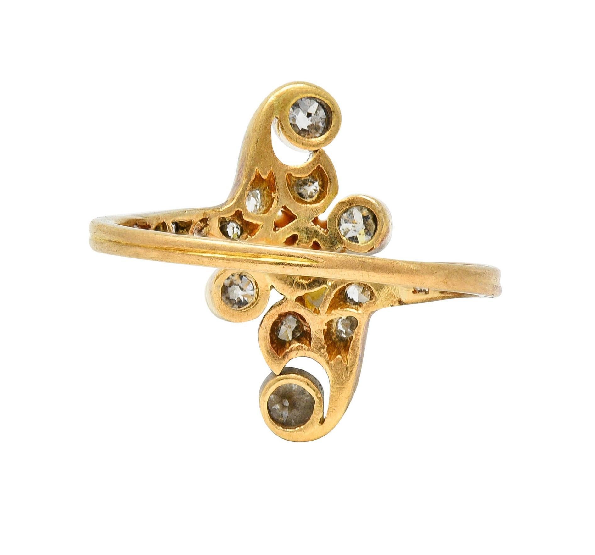 Women's or Men's Edwardian Pearl Diamond Platinum-Topped 18 Karat Gold Antique Navette Ring
