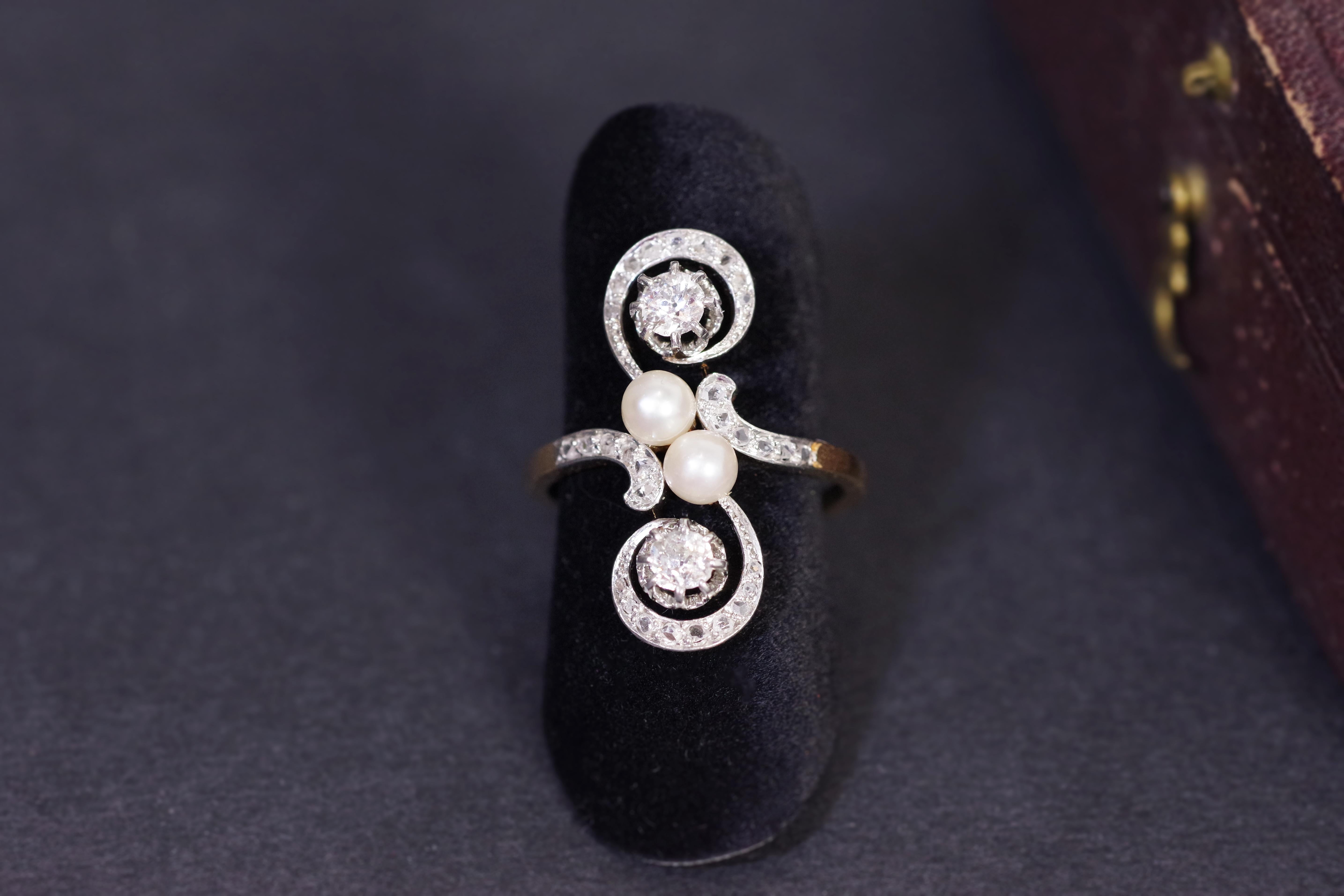 Edwardian pearl diamond ring in 18-karat gold and platinum  1