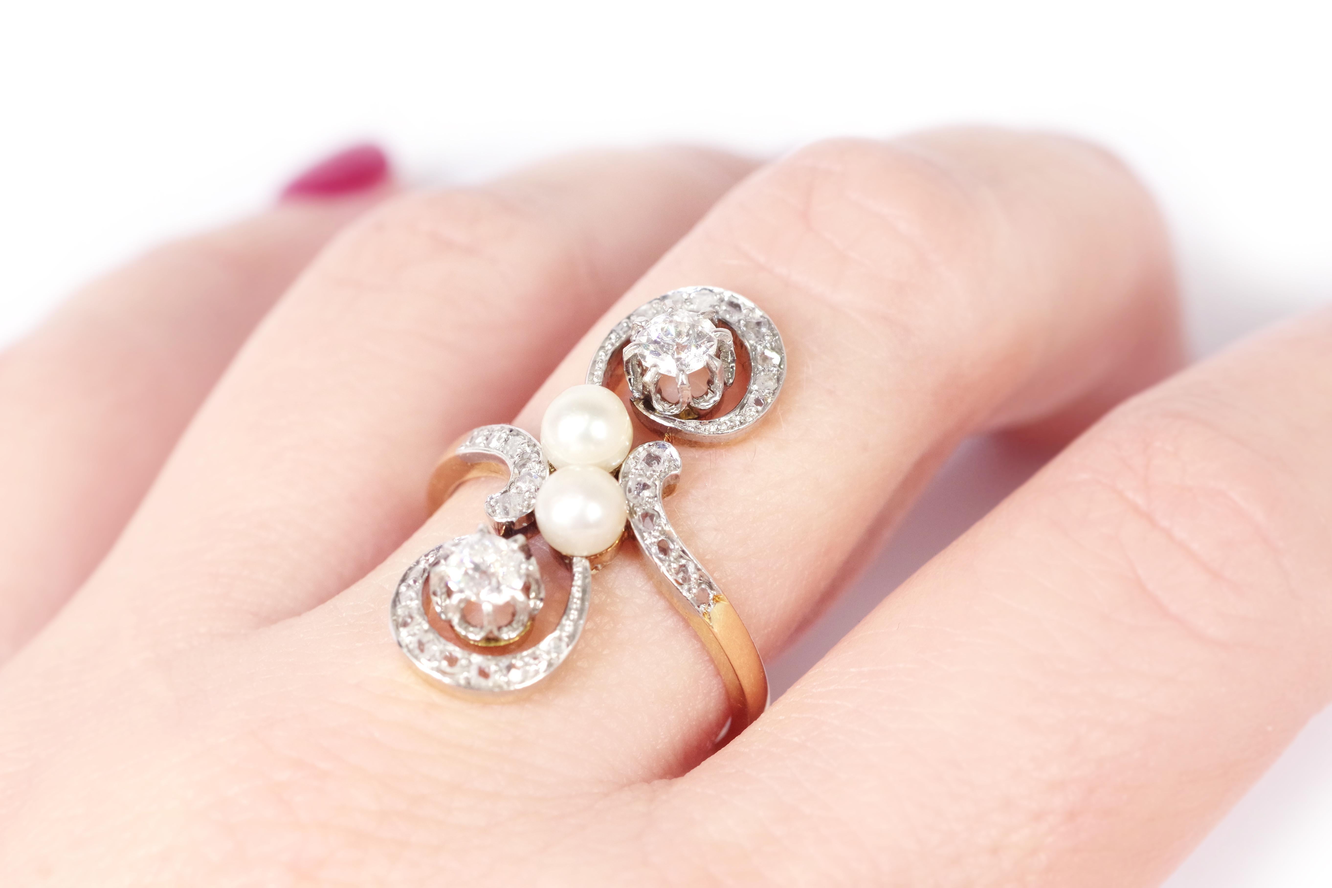 Edwardian pearl diamond ring in 18-karat gold and platinum  2