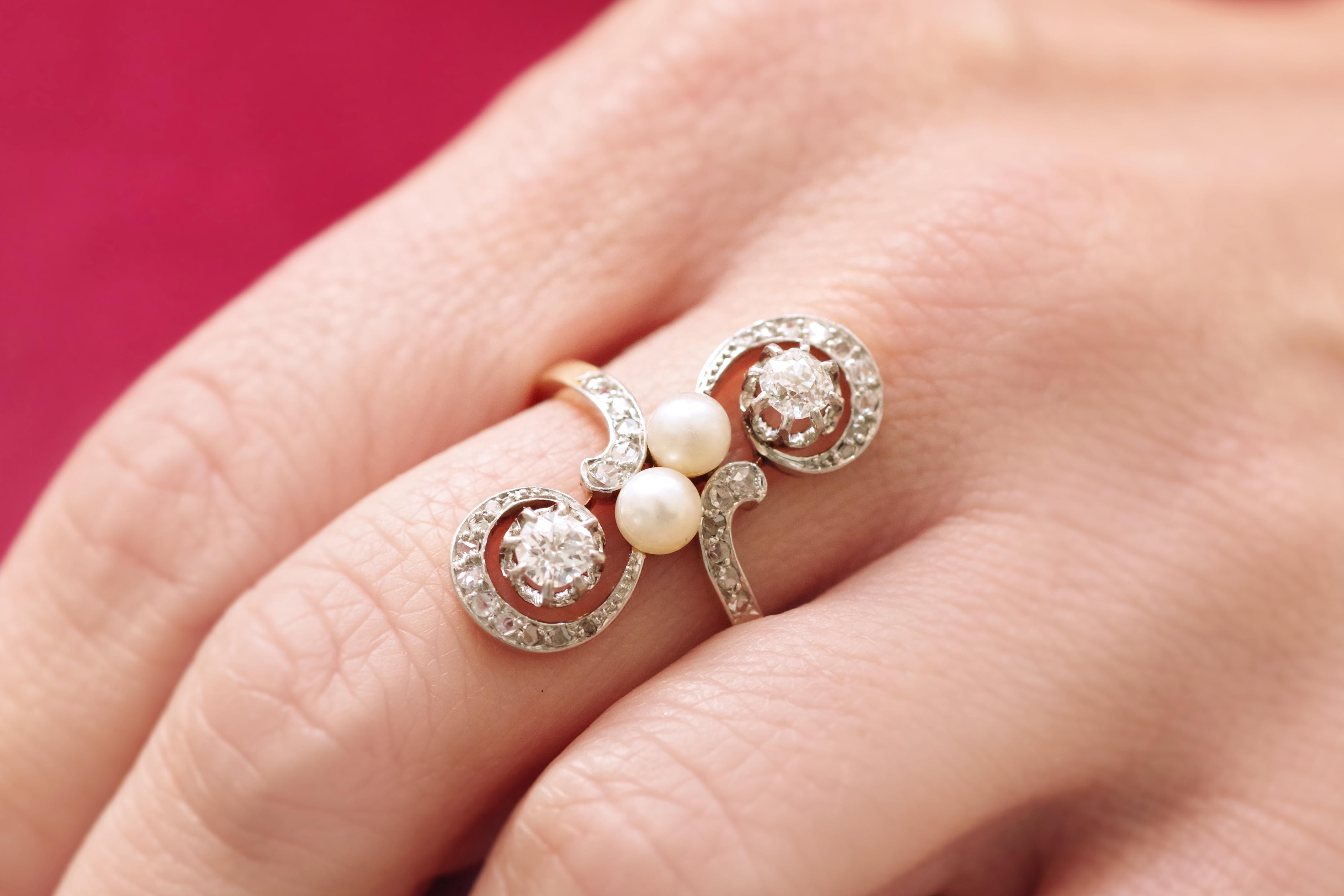 Edwardian pearl diamond ring in 18-karat gold and platinum  3