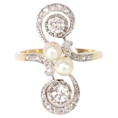 Bague édouardienne en or 18 carats et platine avec perles et diamants