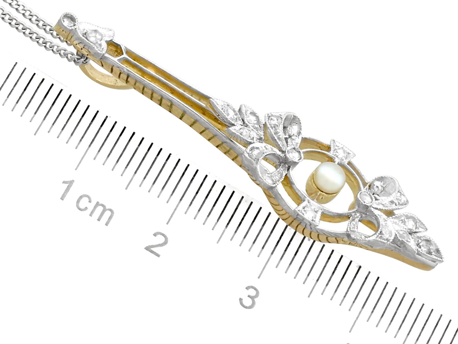 Edwardian Pearl Diamond Yellow Gold and White Gold Set Pendant For Sale 1