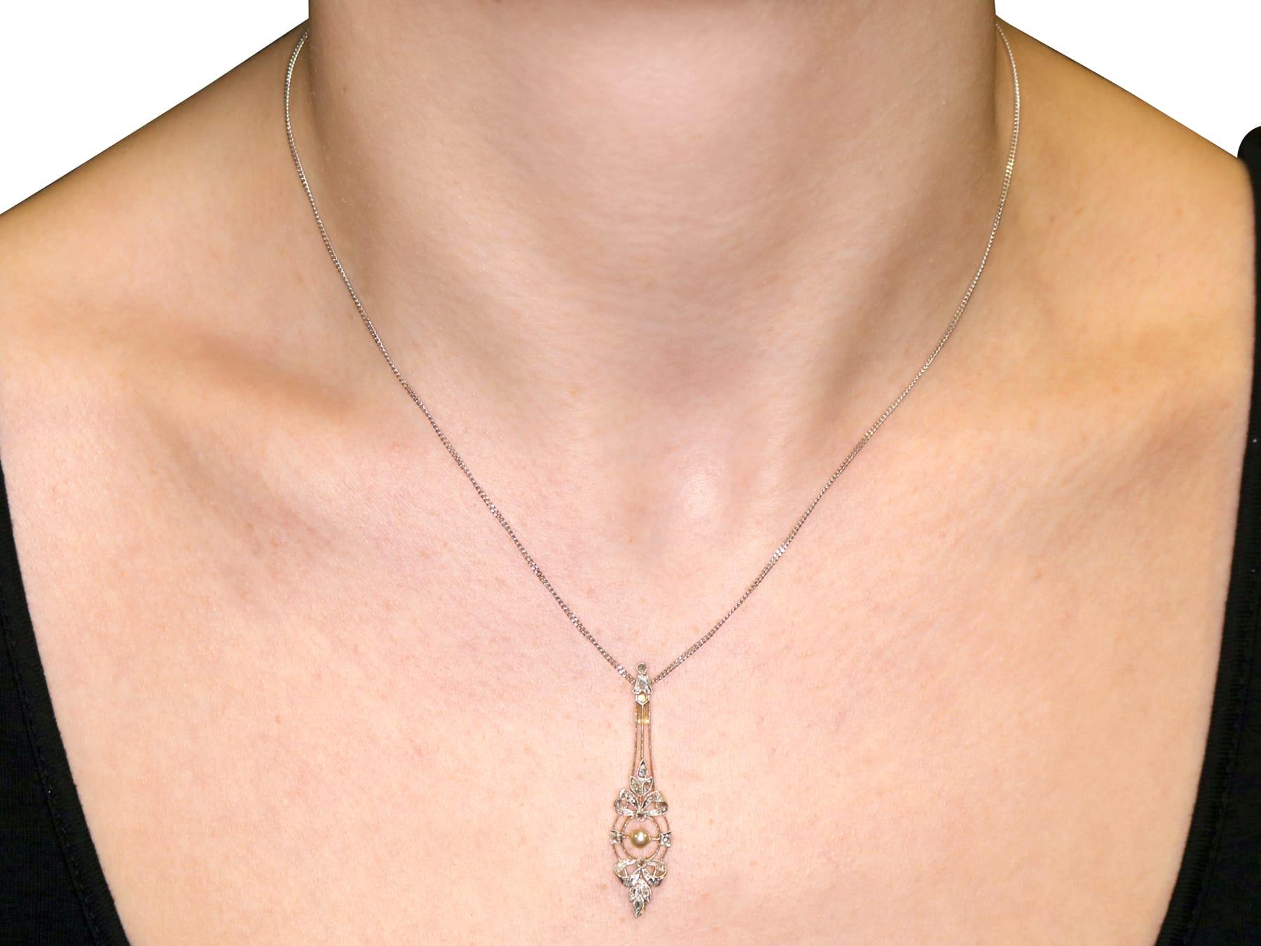 Edwardian Pearl Diamond Yellow Gold and White Gold Set Pendant For Sale 3