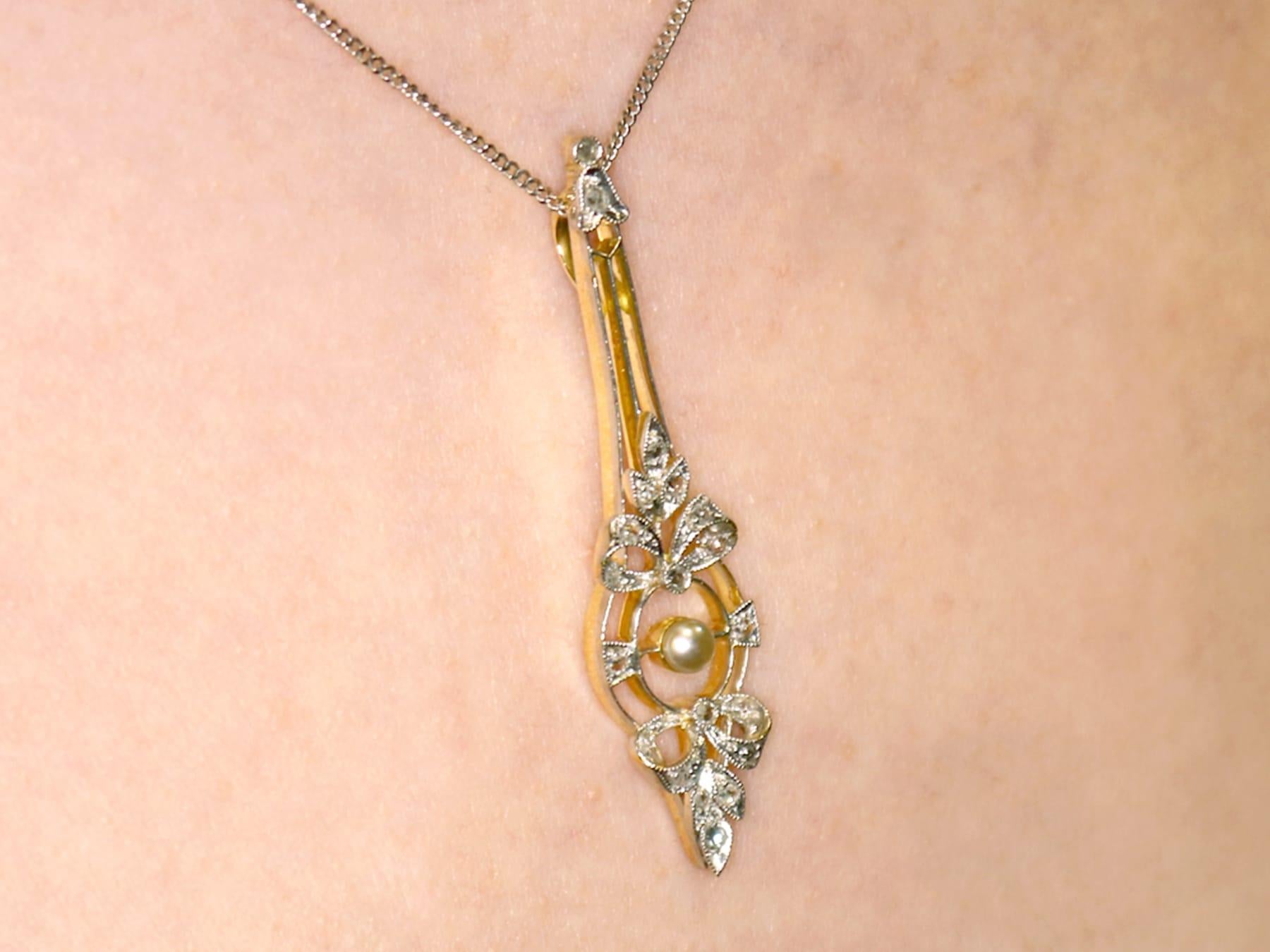 Edwardian Pearl Diamond Yellow Gold and White Gold Set Pendant For Sale 4