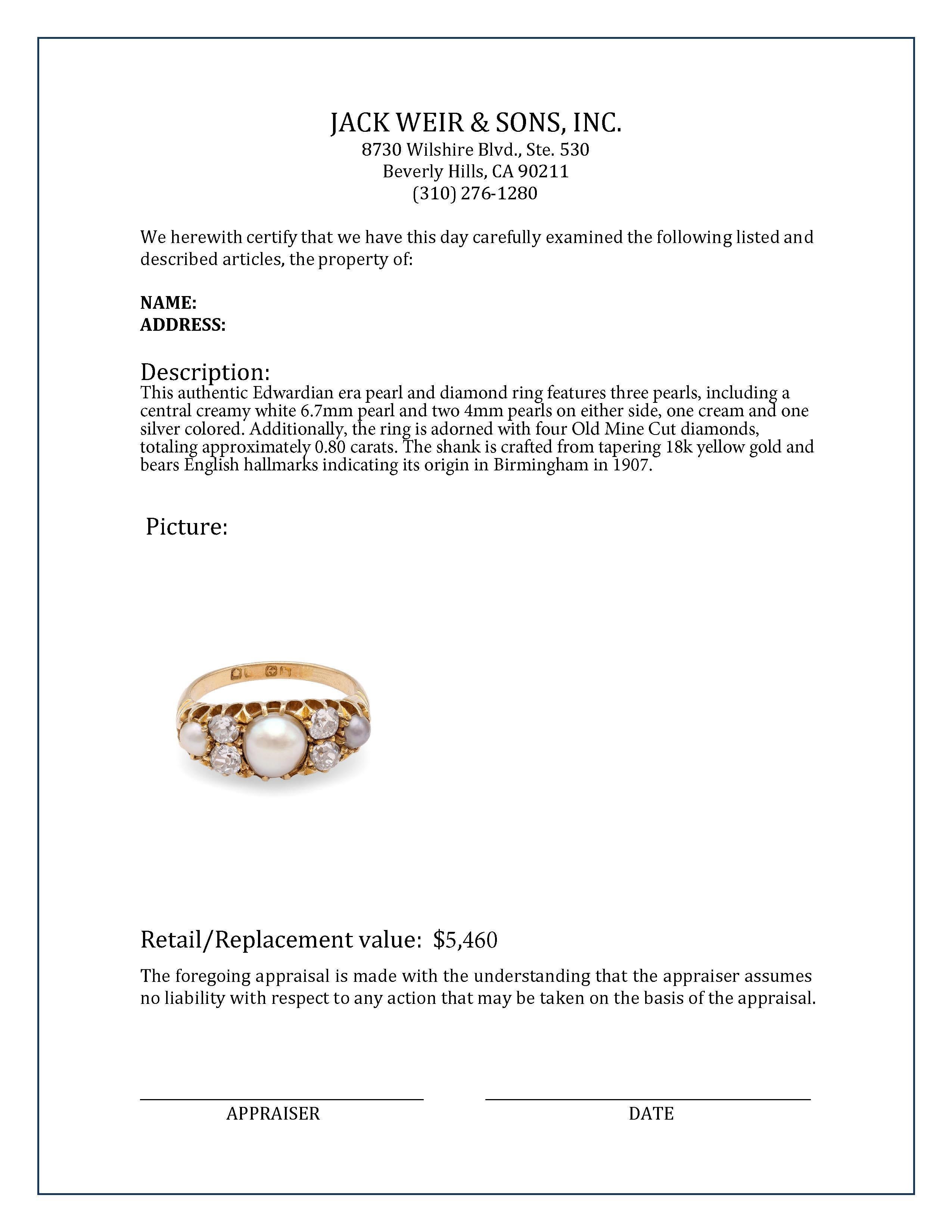 Edwardianischer Perlen-Diamant-Ring aus Gelbgold im Zustand „Hervorragend“ in Beverly Hills, CA