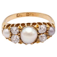 Edwardianischer Perlen-Diamant-Ring aus Gelbgold