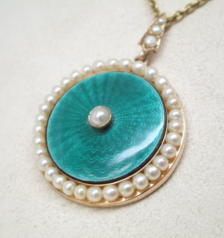 Edwardian Pearl Enamel Gold Necklace For Sale at 1stdibs