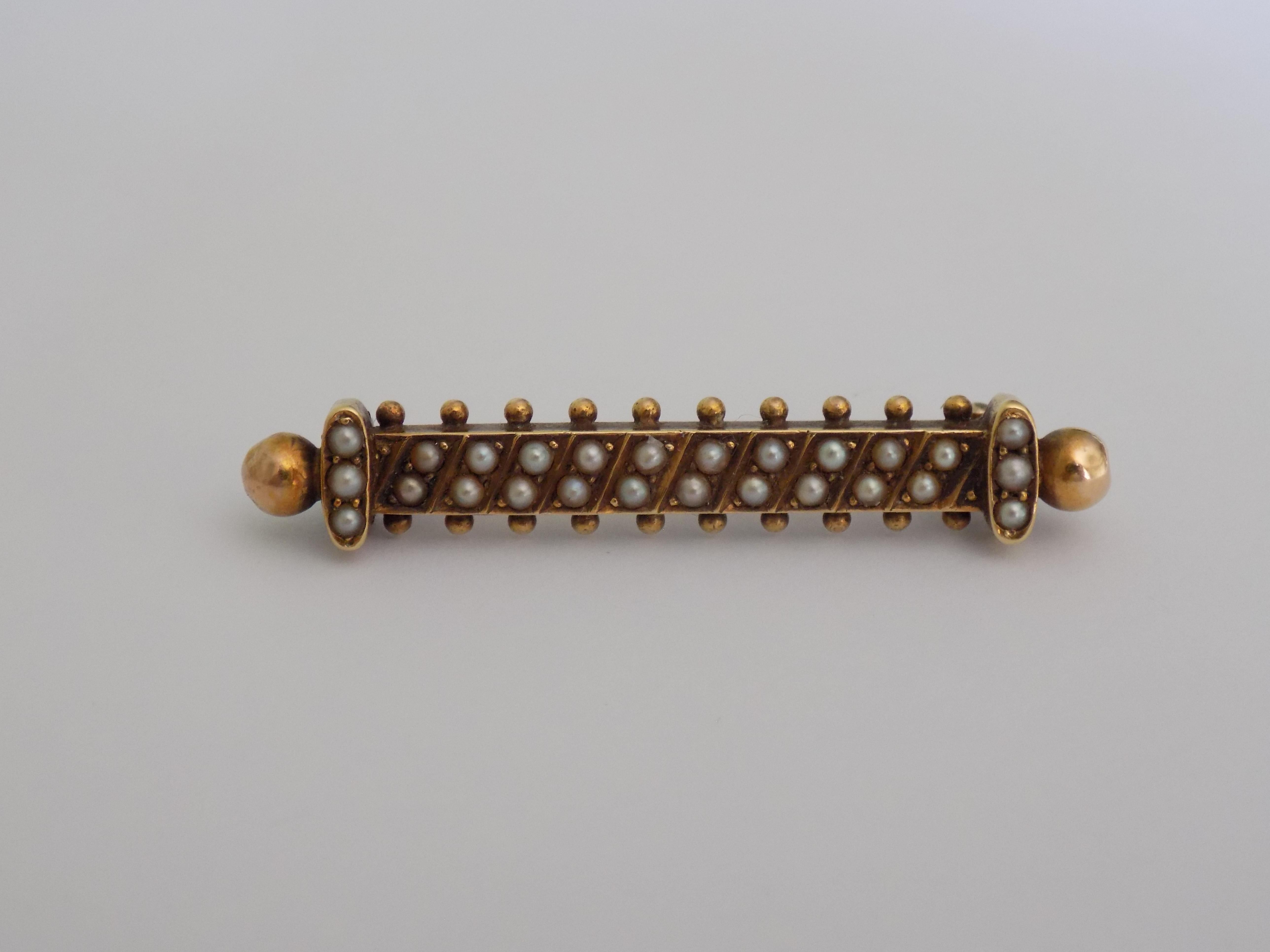 Cabochon Edwardian Pearl Gold Bar Brooch