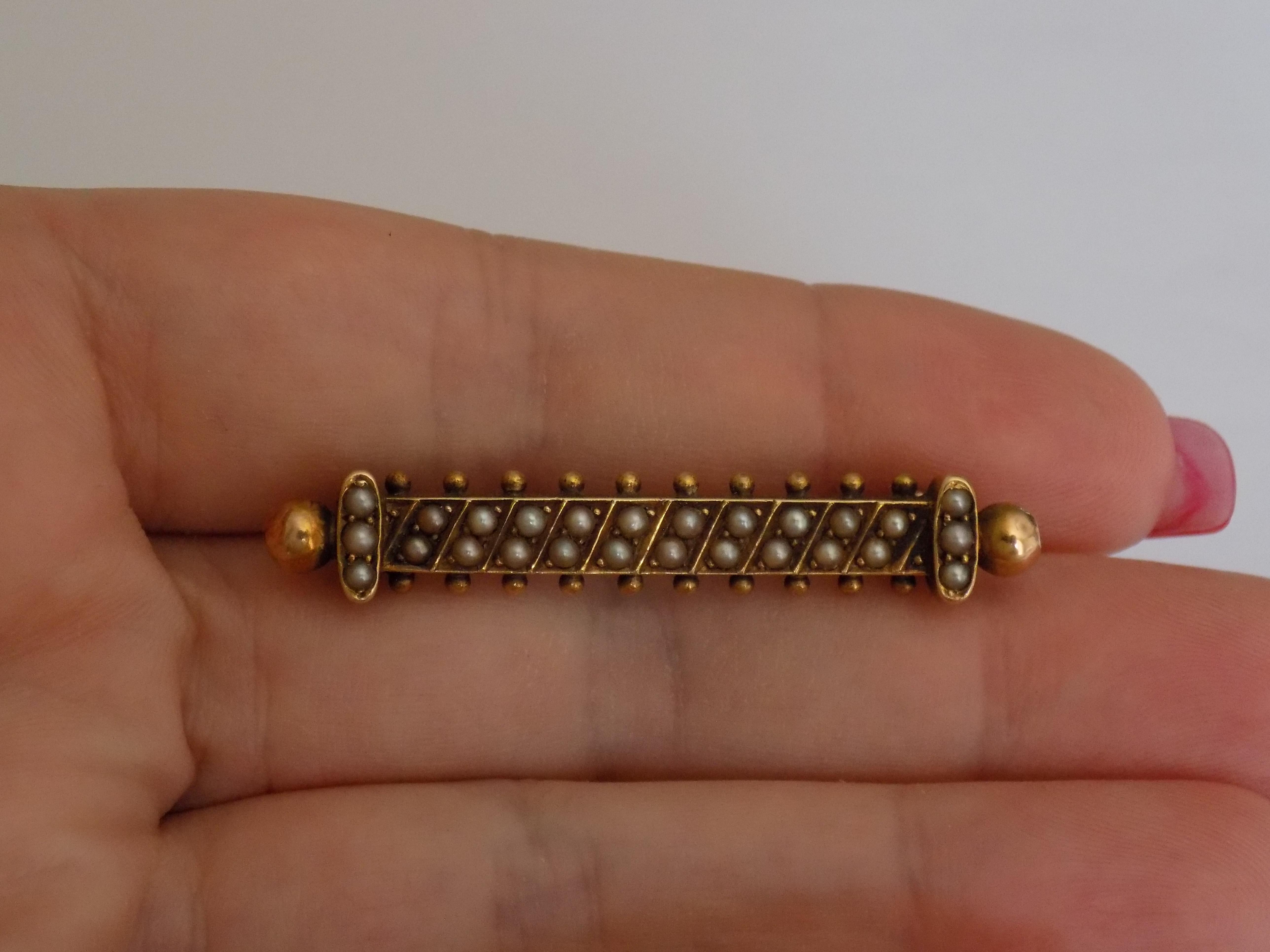 Edwardian Pearl Gold Bar Brooch 2