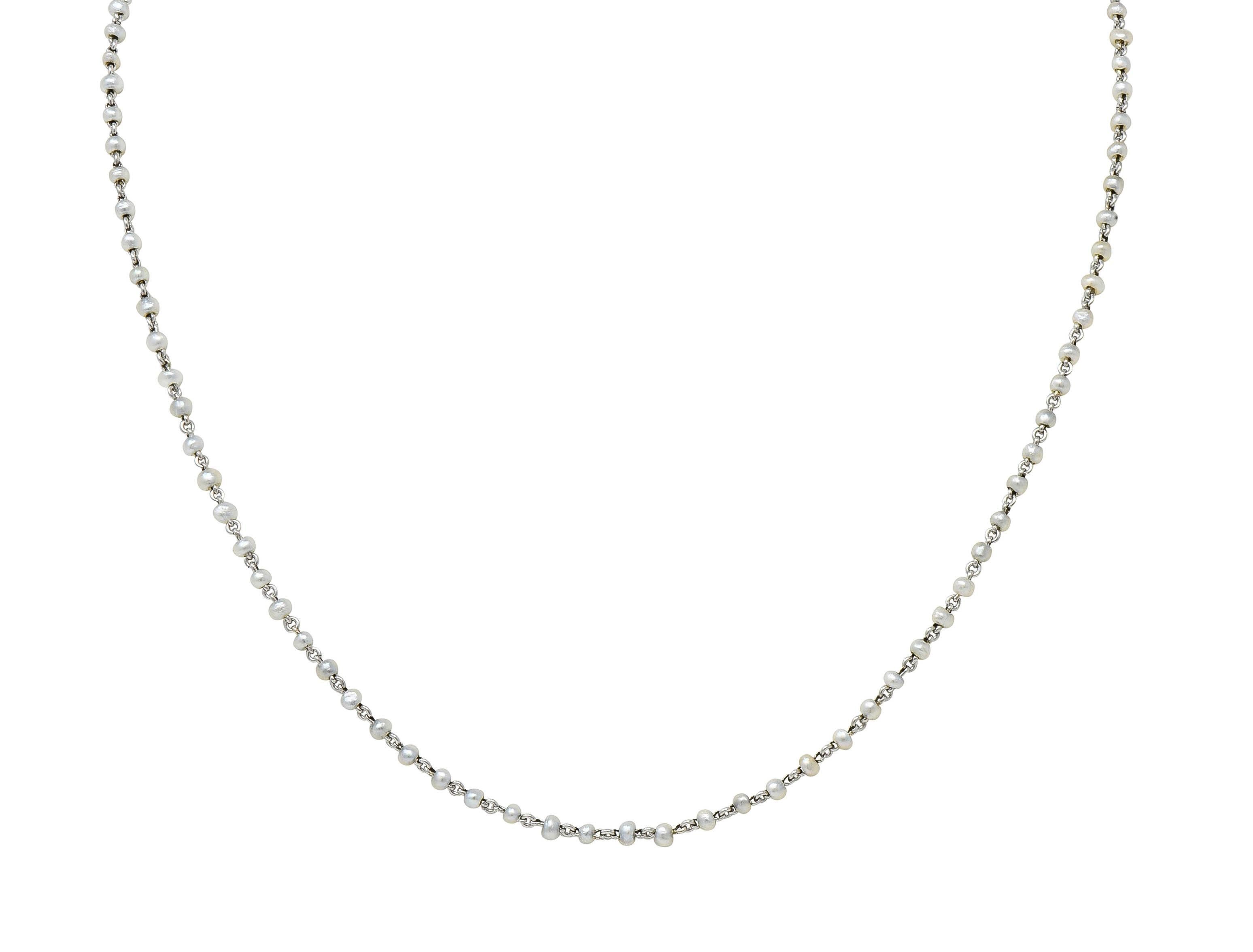 Edwardian Pearl Platinum Beaded Antique Chain Necklace 3