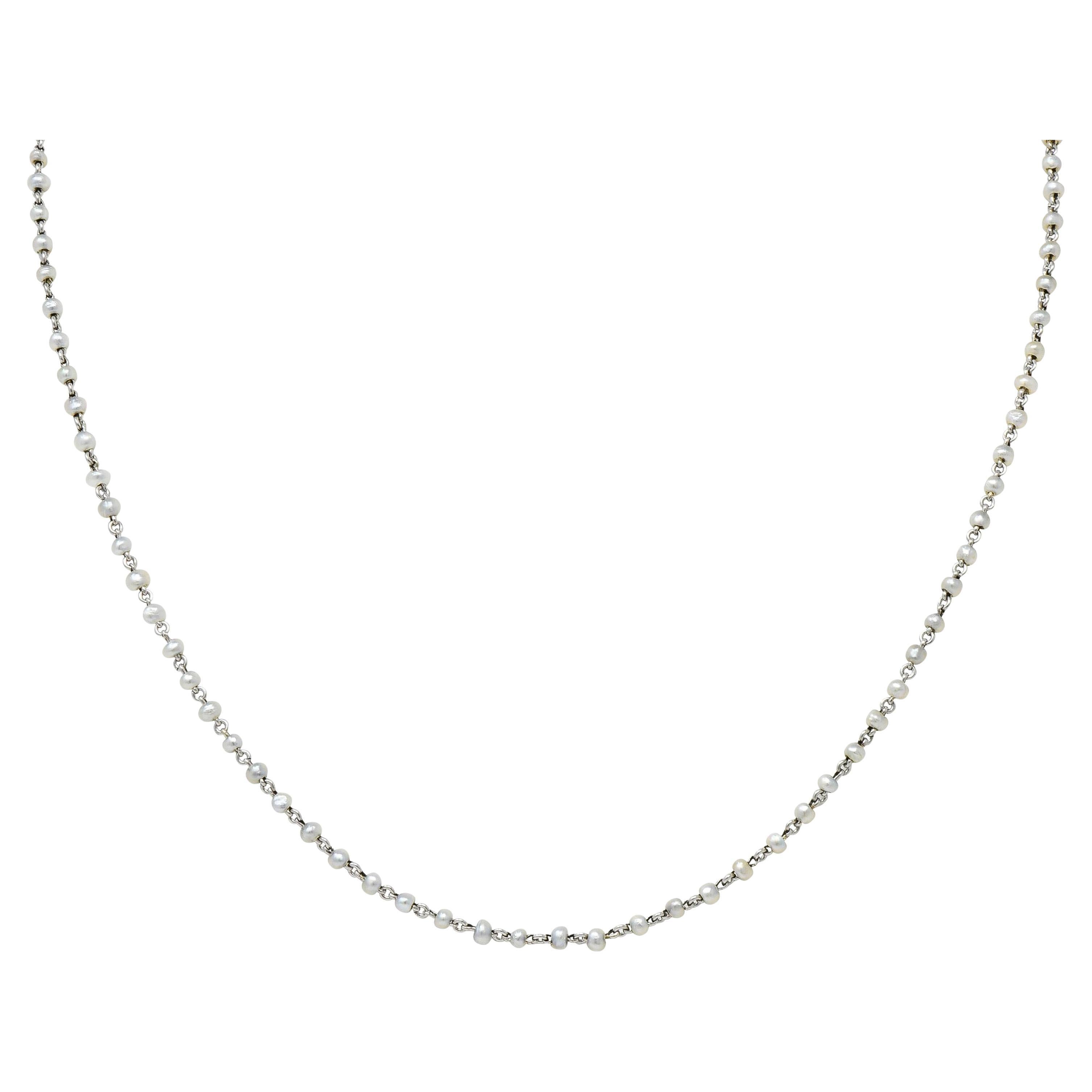 Edwardian Pearl Platinum Beaded Antique Chain Necklace