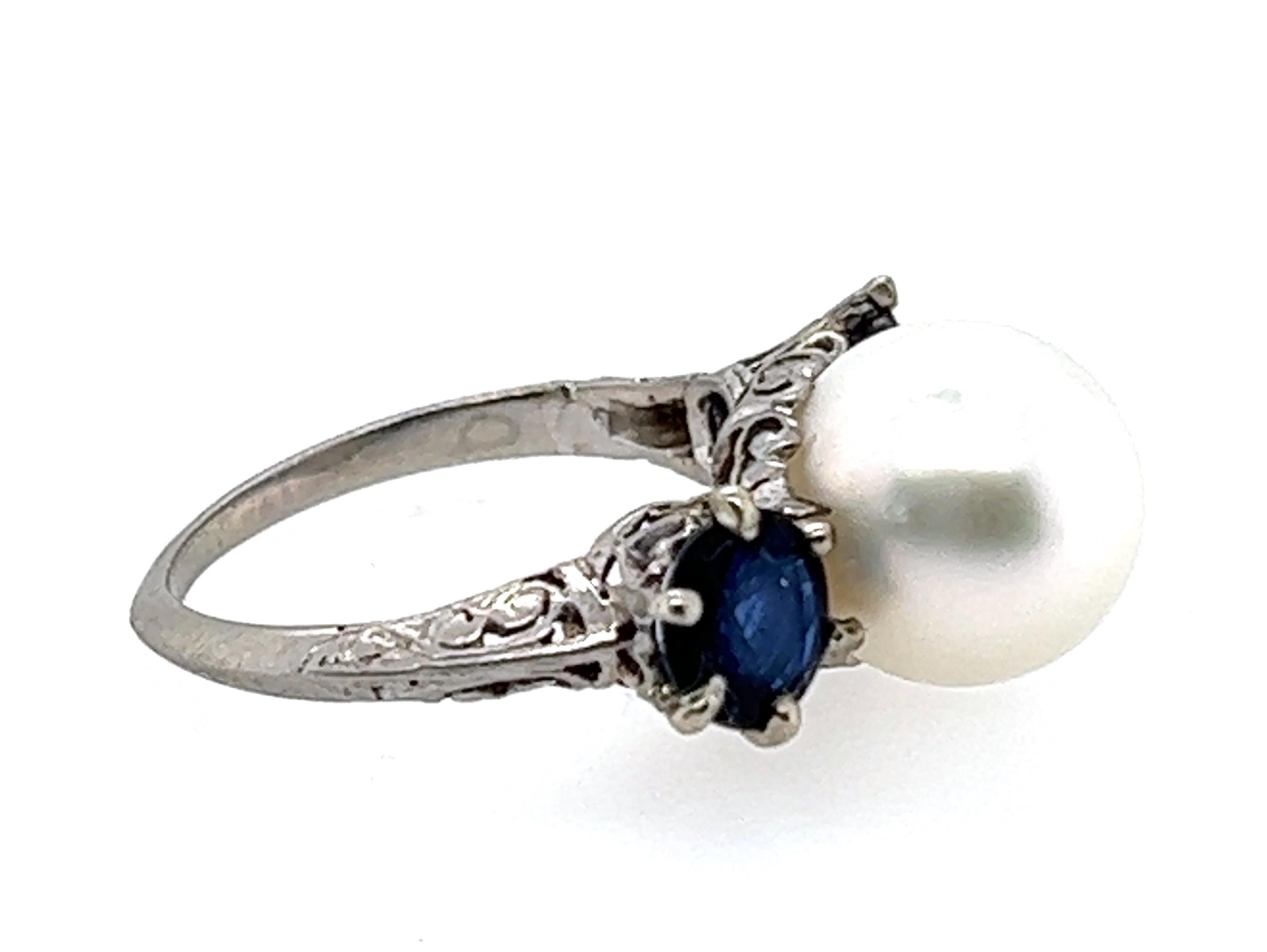Edwardian Pearl Sapphire 3 Stone Engagement Ring 1.70ct Platinum Original 1900 In Excellent Condition For Sale In Dearborn, MI