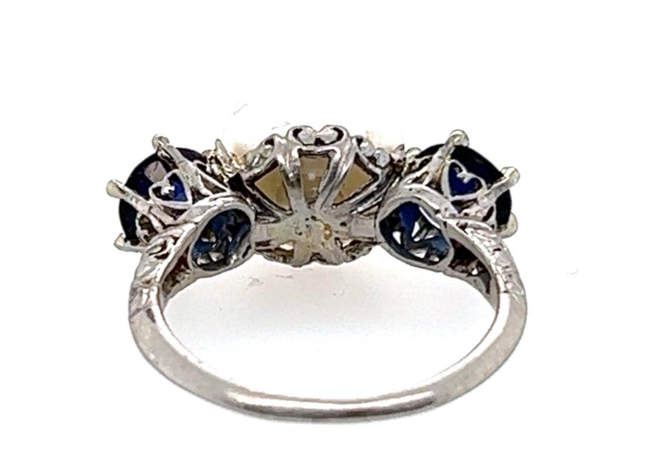 Edwardian Pearl Sapphire 3 Stone Engagement Ring 1.70ct Platinum Original 1900 For Sale 1