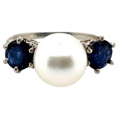 Antique Edwardian Pearl Sapphire 3 Stone Engagement Ring 1.70ct Platinum Original 1900