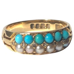 Edwardian Pearl, Turquoise and Diamond 18 Carat Gold Band