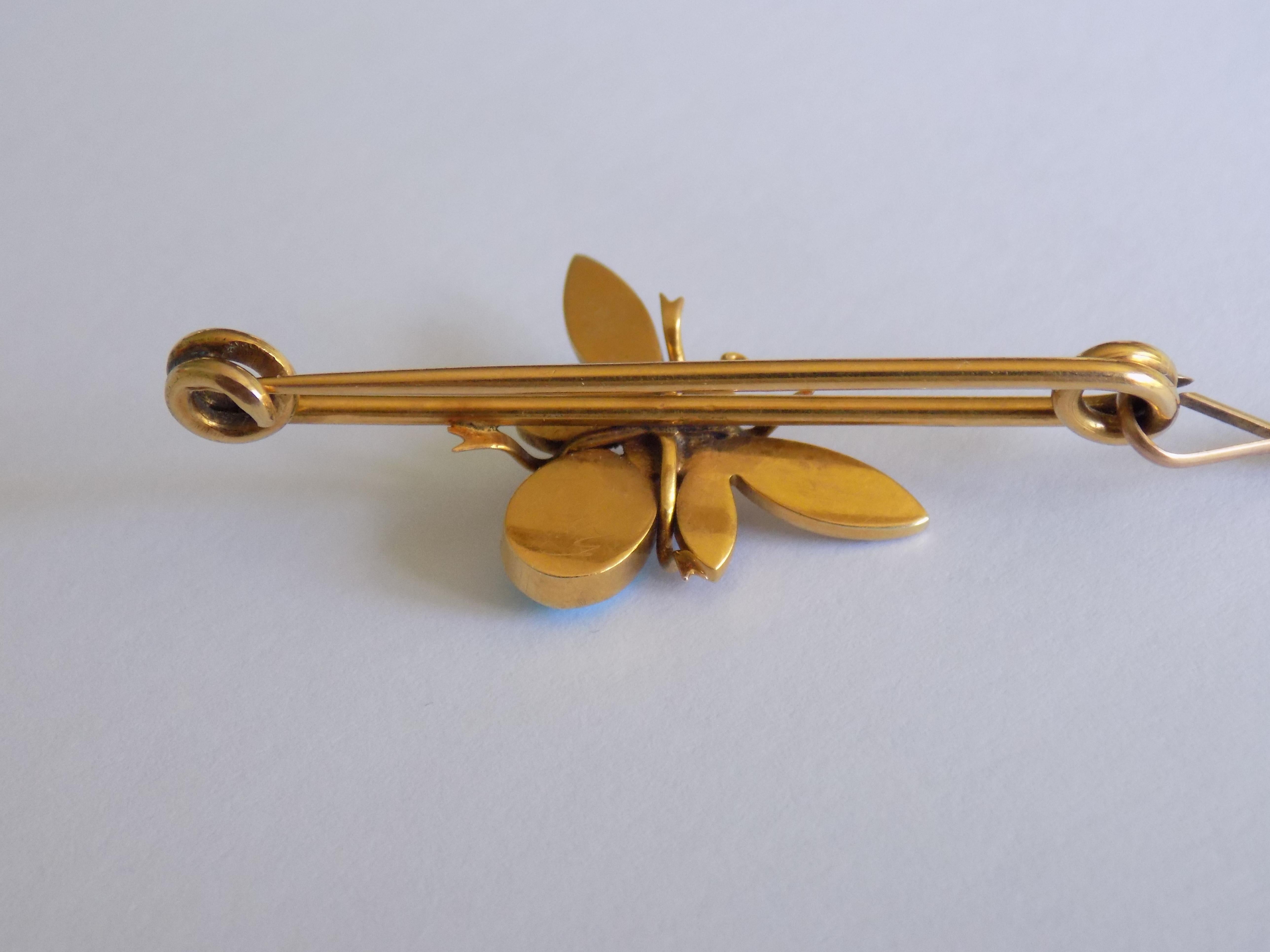 Edwardian Pearl Turquoise Gold Butterfly Bar Brooch In Good Condition For Sale In Boston, Lincolnshire