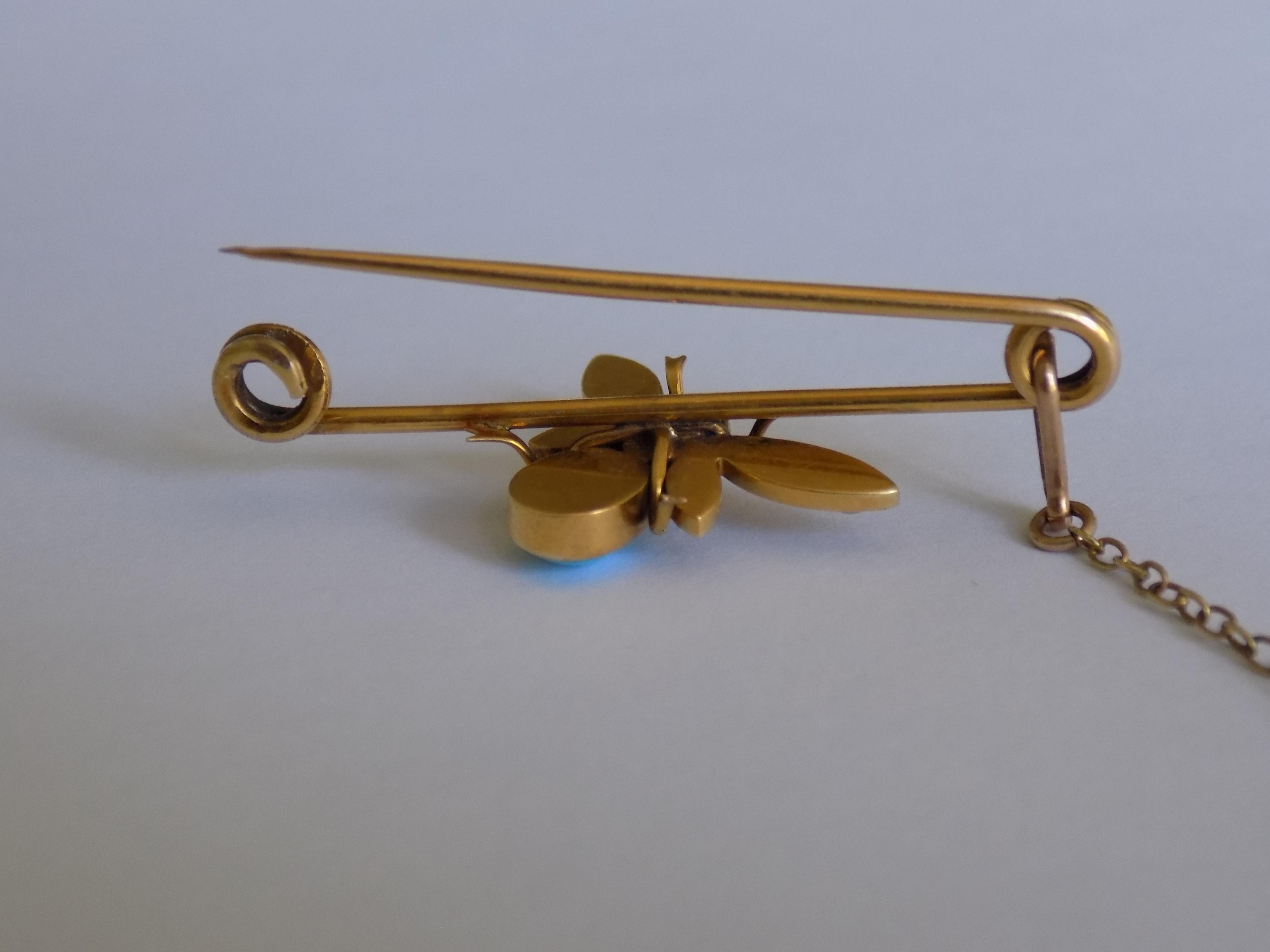 Women's Edwardian Pearl Turquoise Gold Butterfly Bar Brooch For Sale