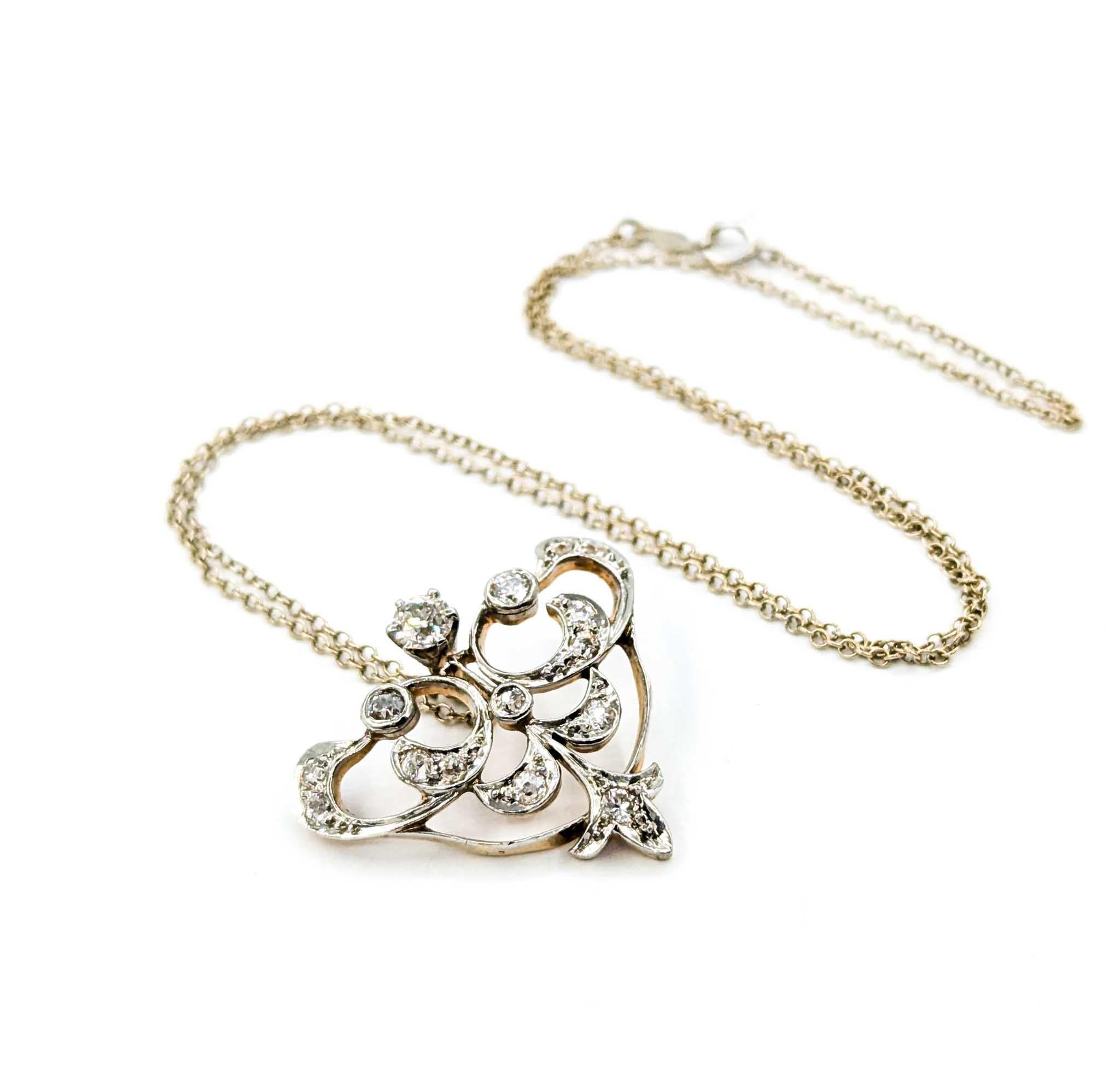 Old Mine Cut Edwardian Pendant Lavalier in 14k White Gold For Sale