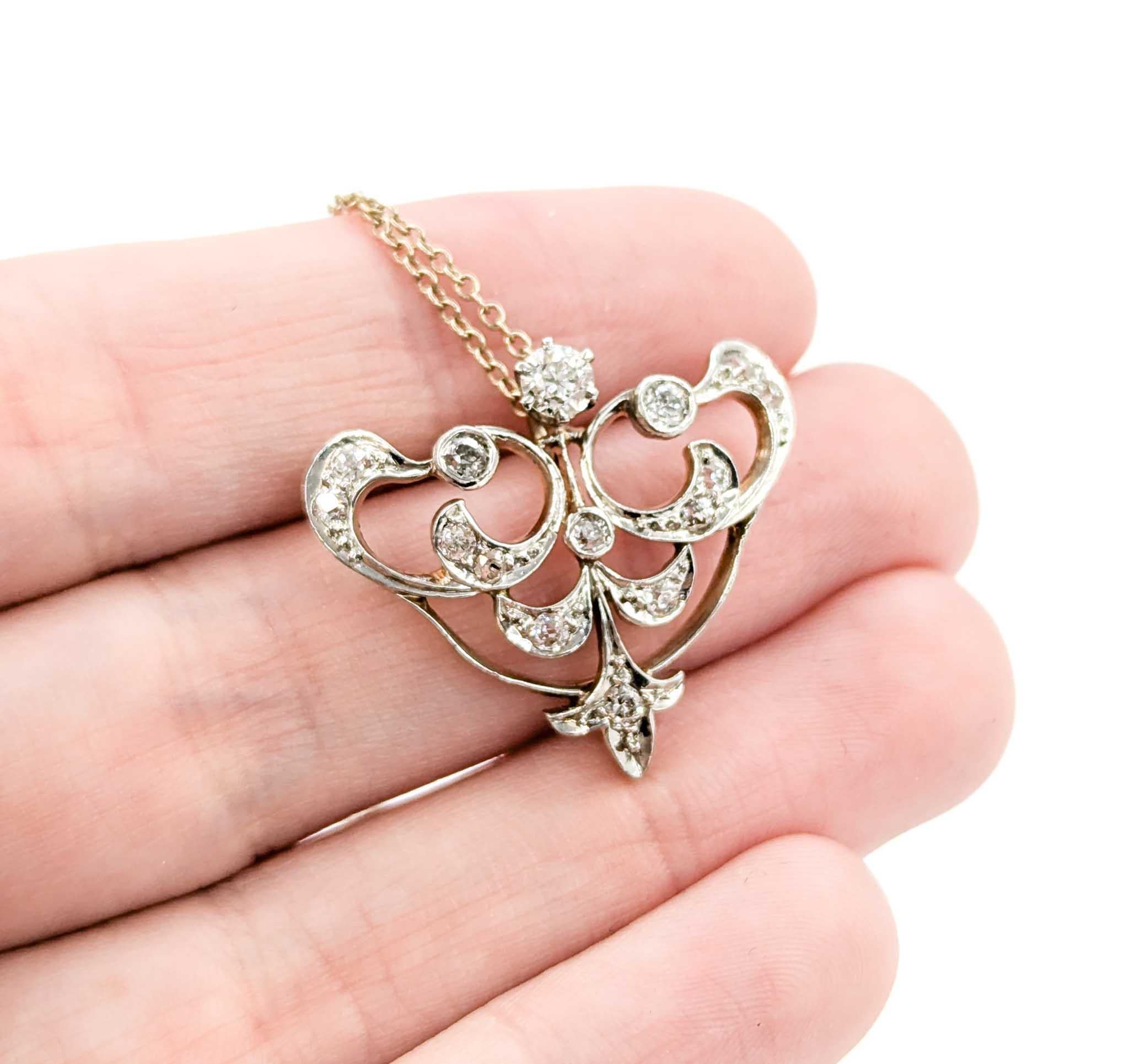 Edwardian Pendant Lavalier in 14k White Gold For Sale 2