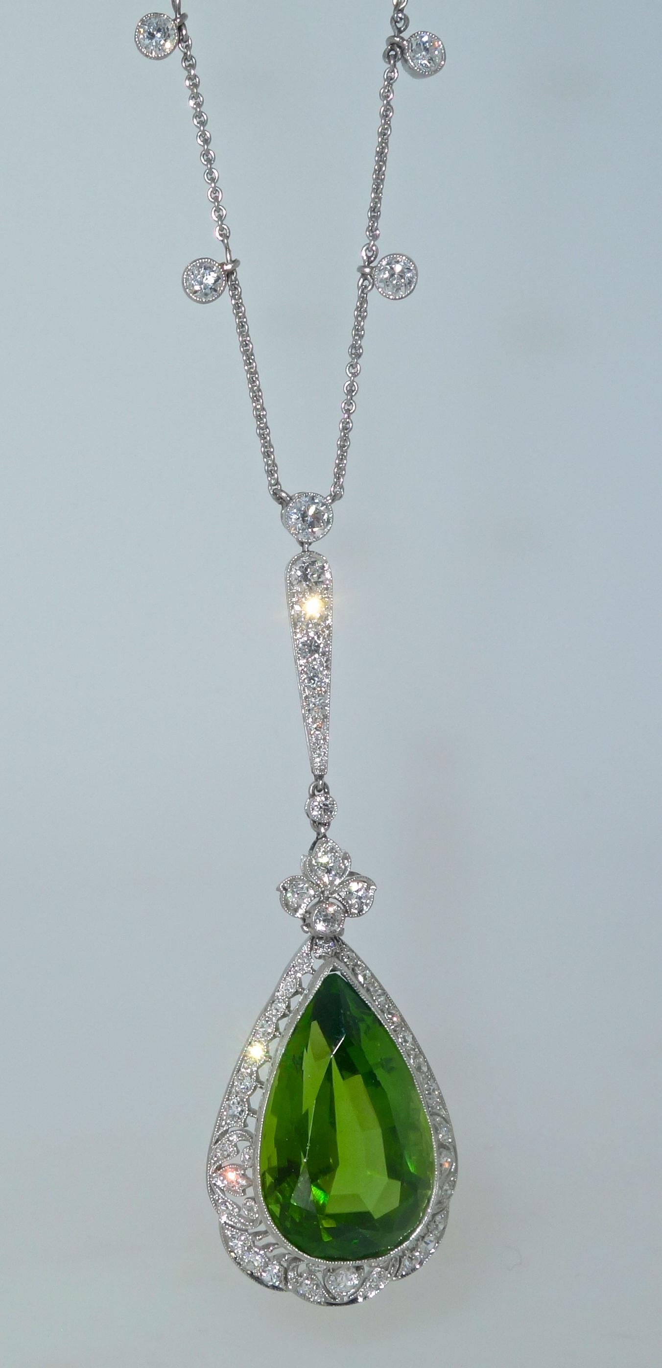 Edwardian Peridot and Diamond Necklace, Shreve & Co., circa 1918 In Excellent Condition In Aspen, CO