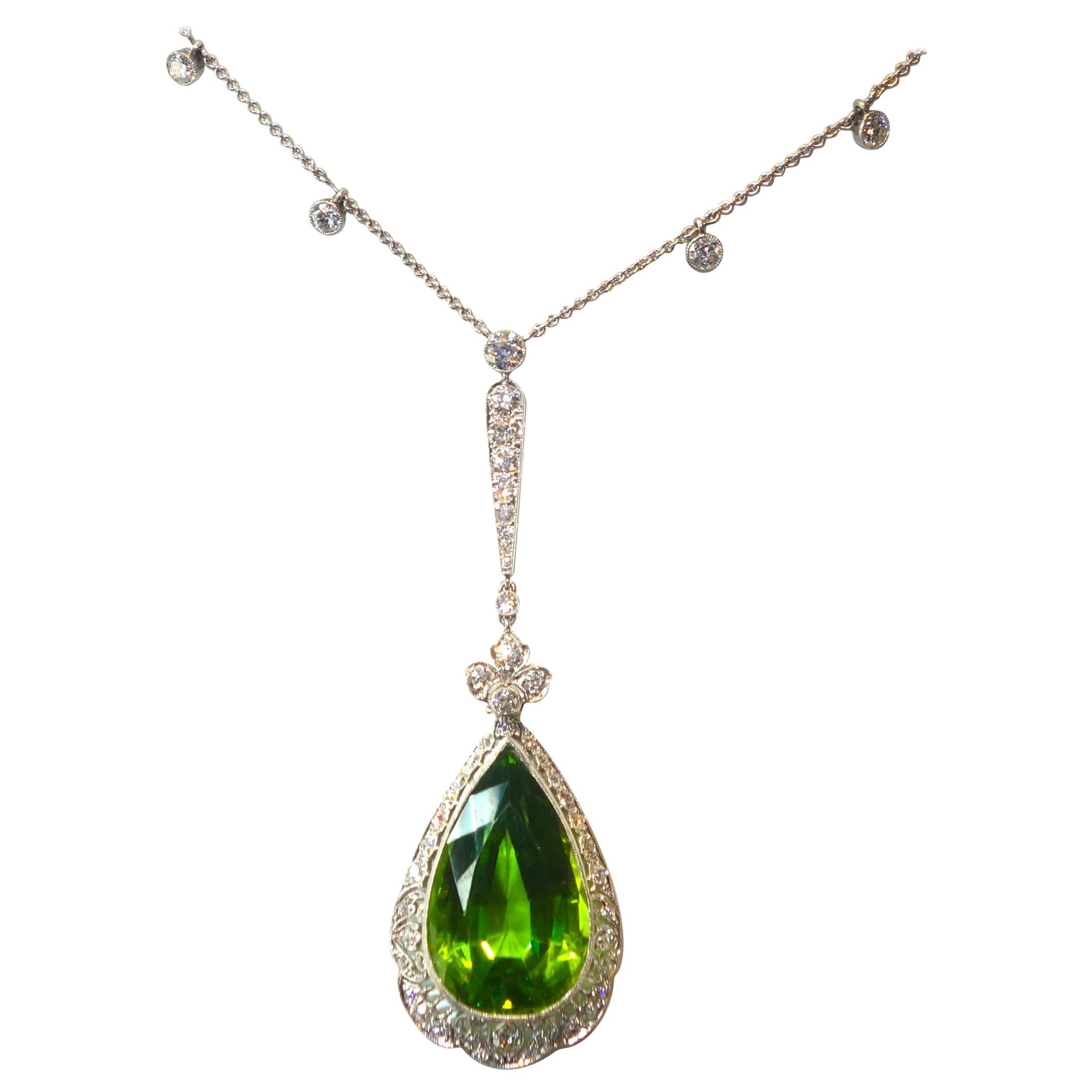 Edwardian Peridot and Diamond Necklace, Shreve & Co., circa 1918 In Excellent Condition In Aspen, CO