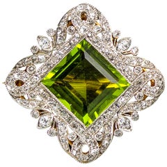 Antique Edwardian Peridot and Diamond Platinum Brooch