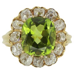 Edwardian Peridot and Old Cut Diamond Cluster Ring