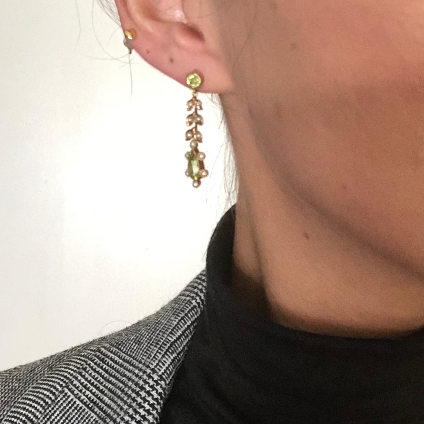 Edwardian Peridot and Pearl Drop Earrings 1