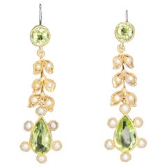 Edwardian Peridot and Pearl Drop Earrings