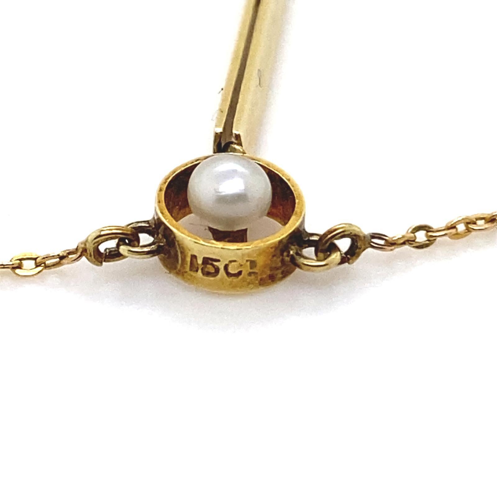 Women's Edwardian Peridot and Pearl Pendant Necklace 15 Karat Yellow Gold