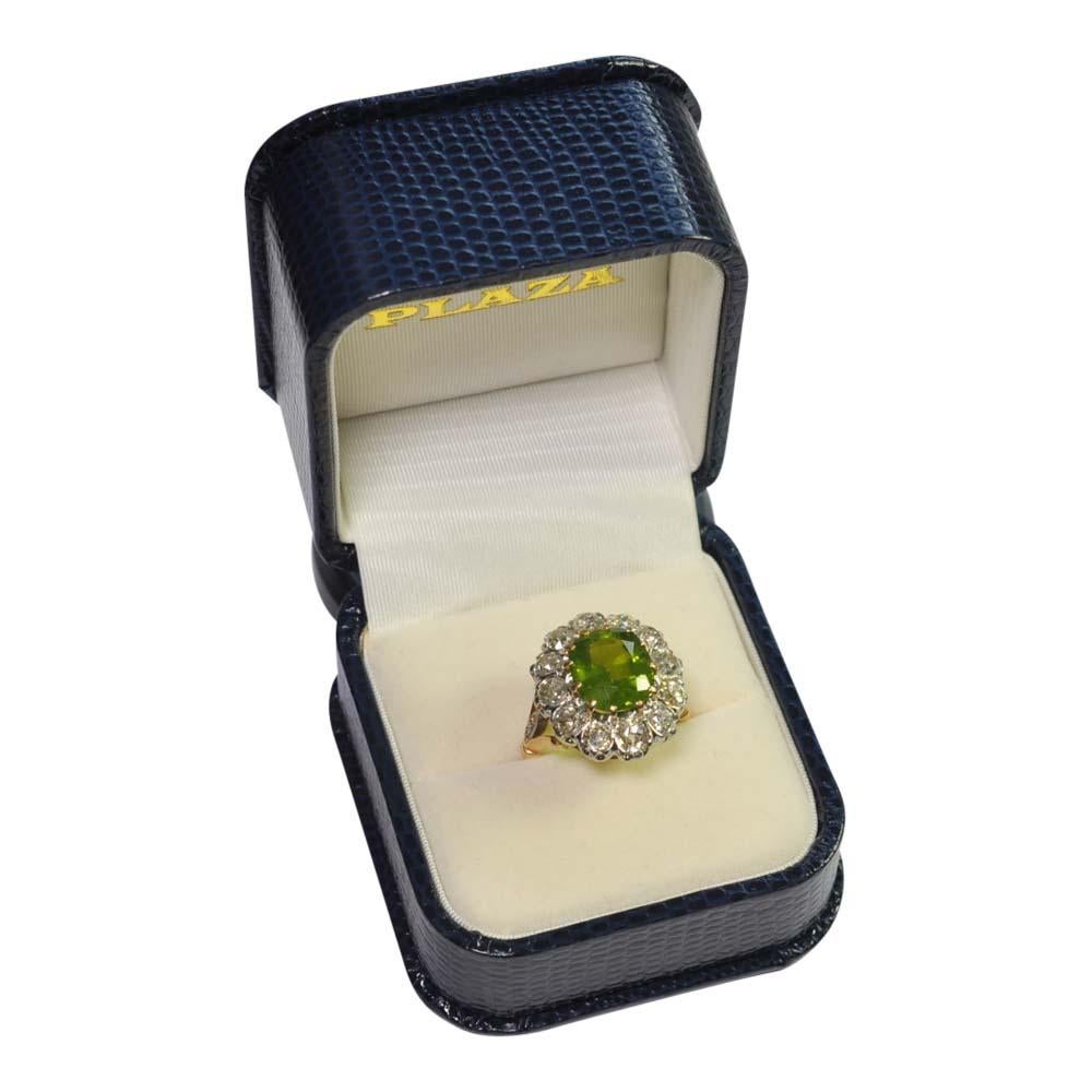 Edwardian Peridot Diamond Cluster Gold Ring For Sale 4