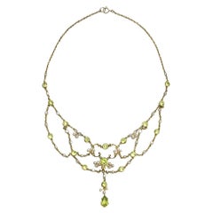 Edwardian Peridot Pearl and Gold Swag Necklace, circa 1900