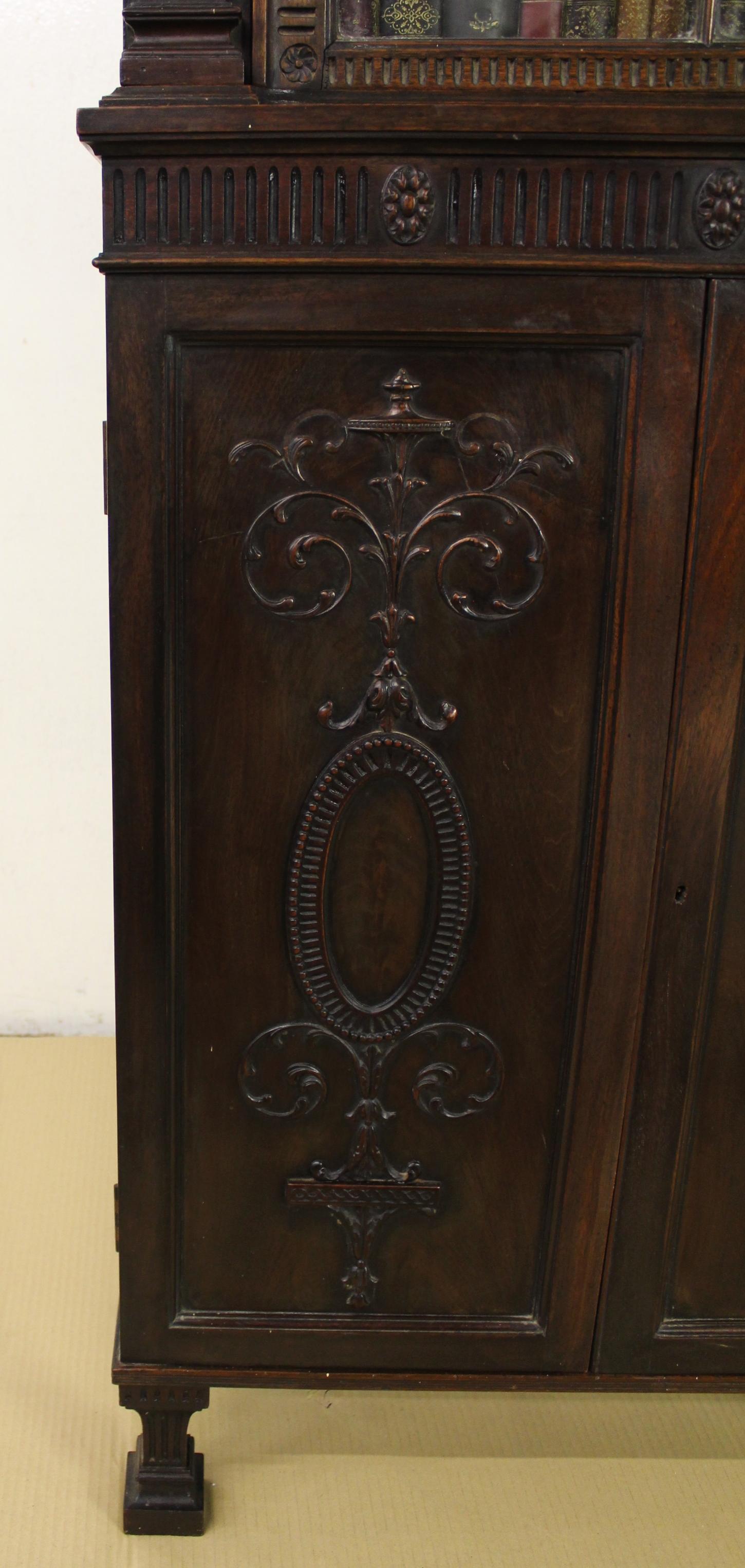 Edwardian Period Adams Style Slender Mahogany Bookcase For Sale 1