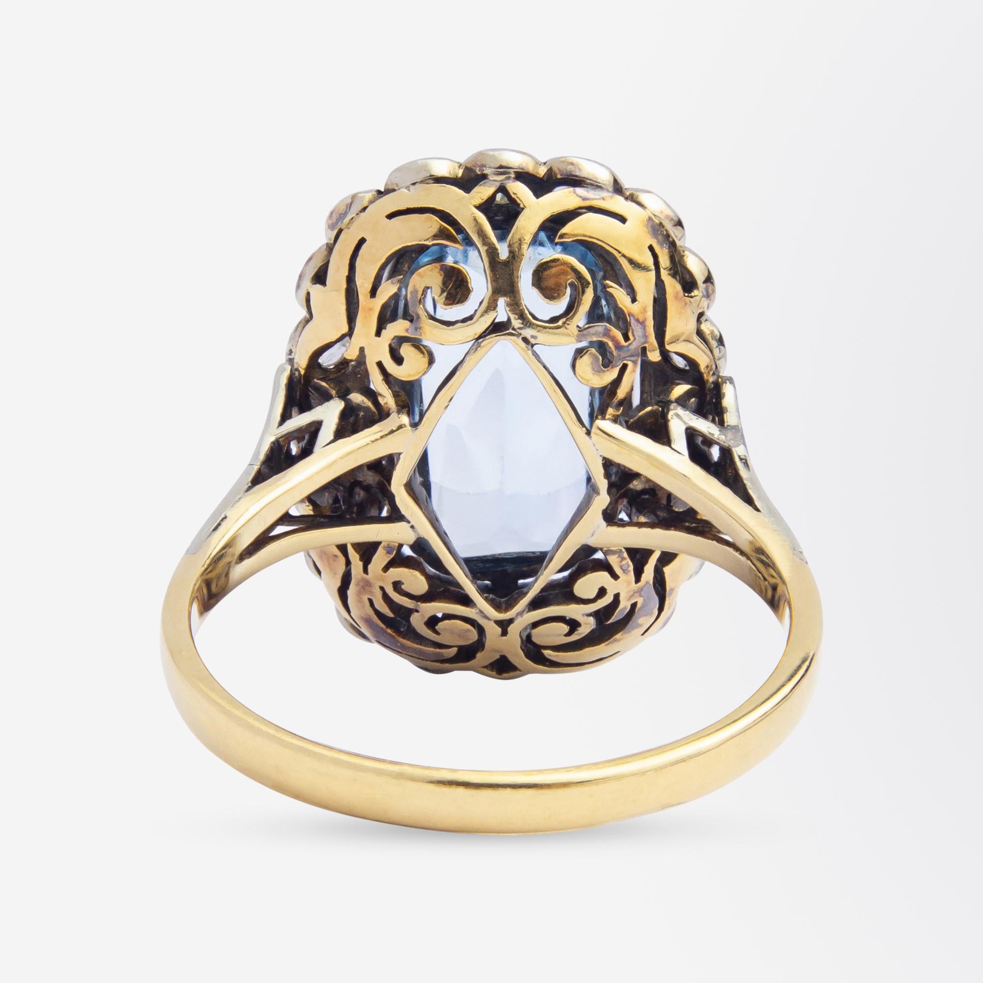 Rose Cut Edwardian Period, Aquamarine & Diamond Ring