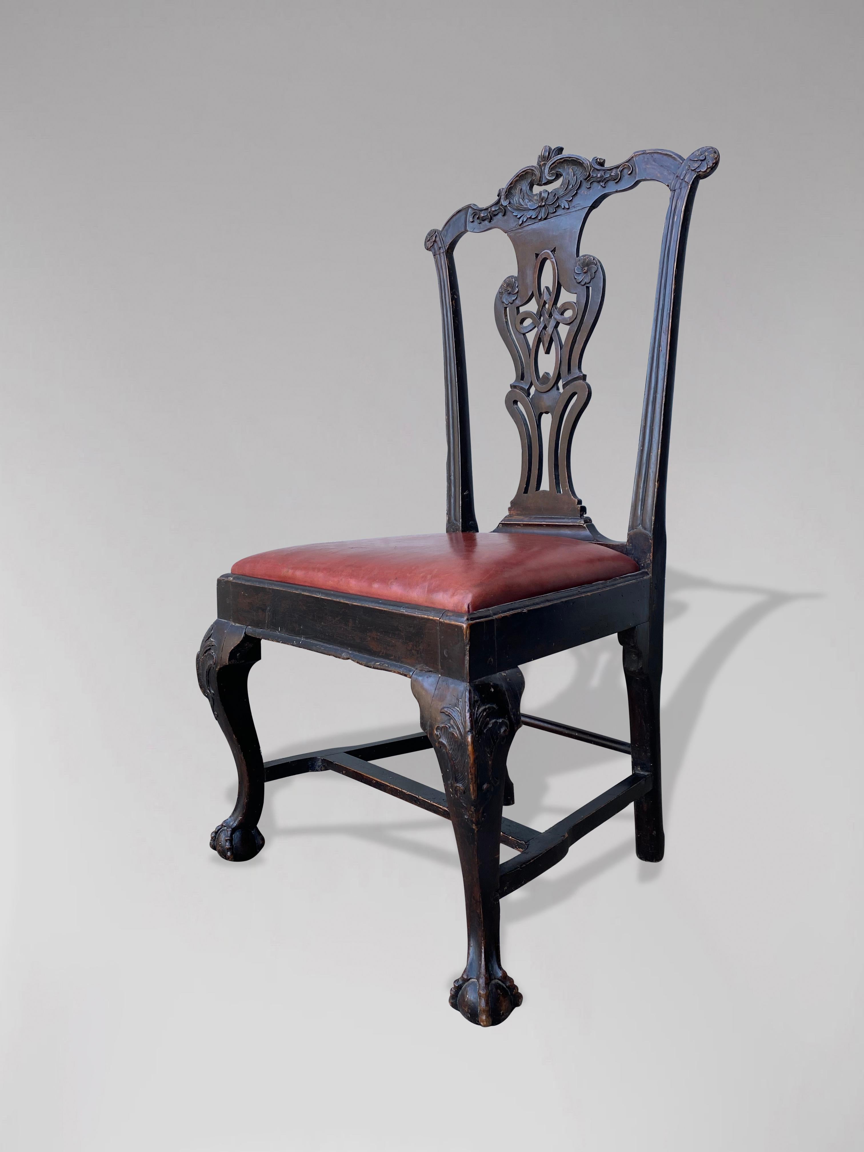 British Edwardian Period Carved Painted Chippendale Single Chair For Sale