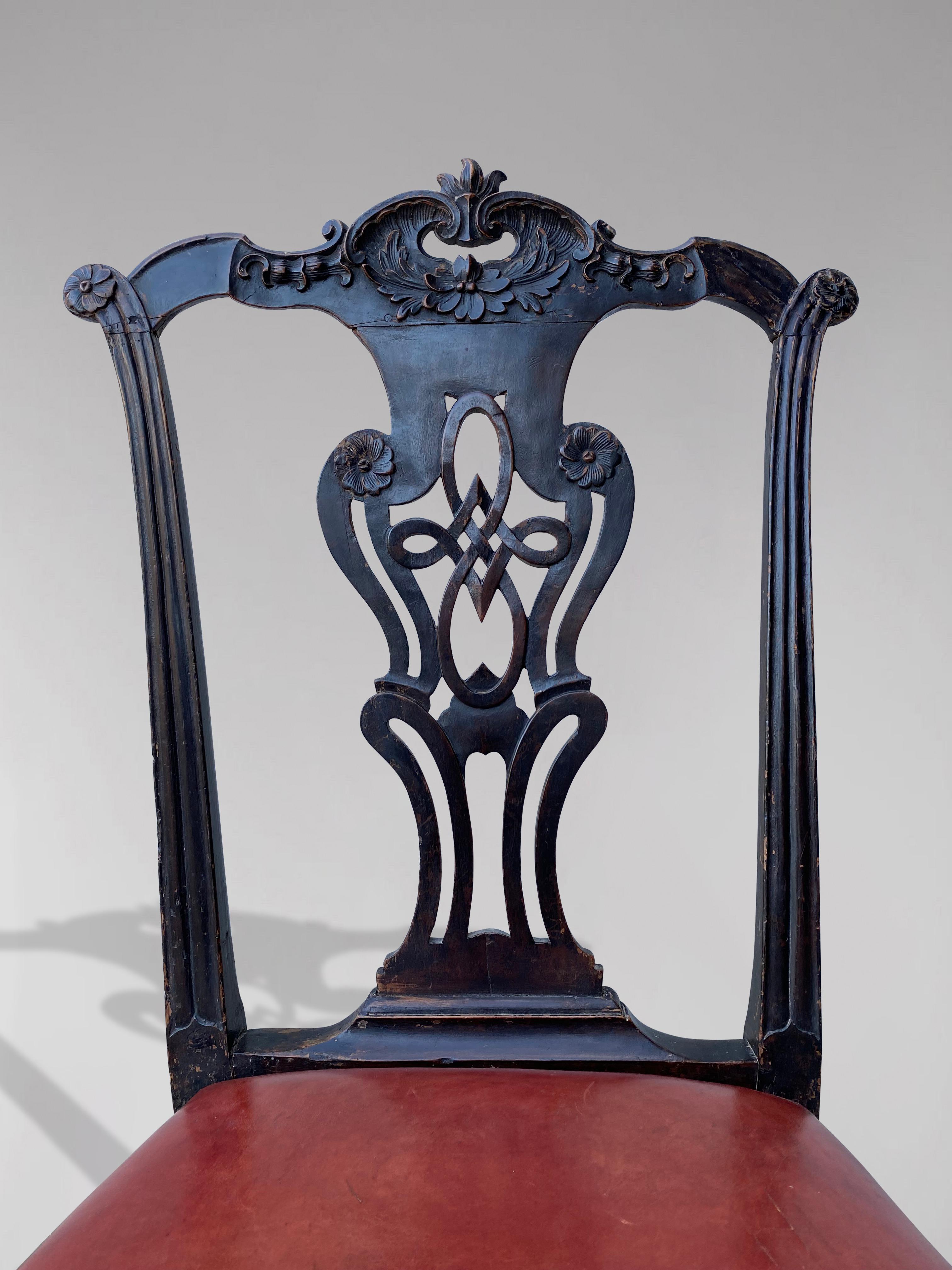 Edwardian Period Carved Painted Chippendale Single Chair (Handgeschnitzt) im Angebot