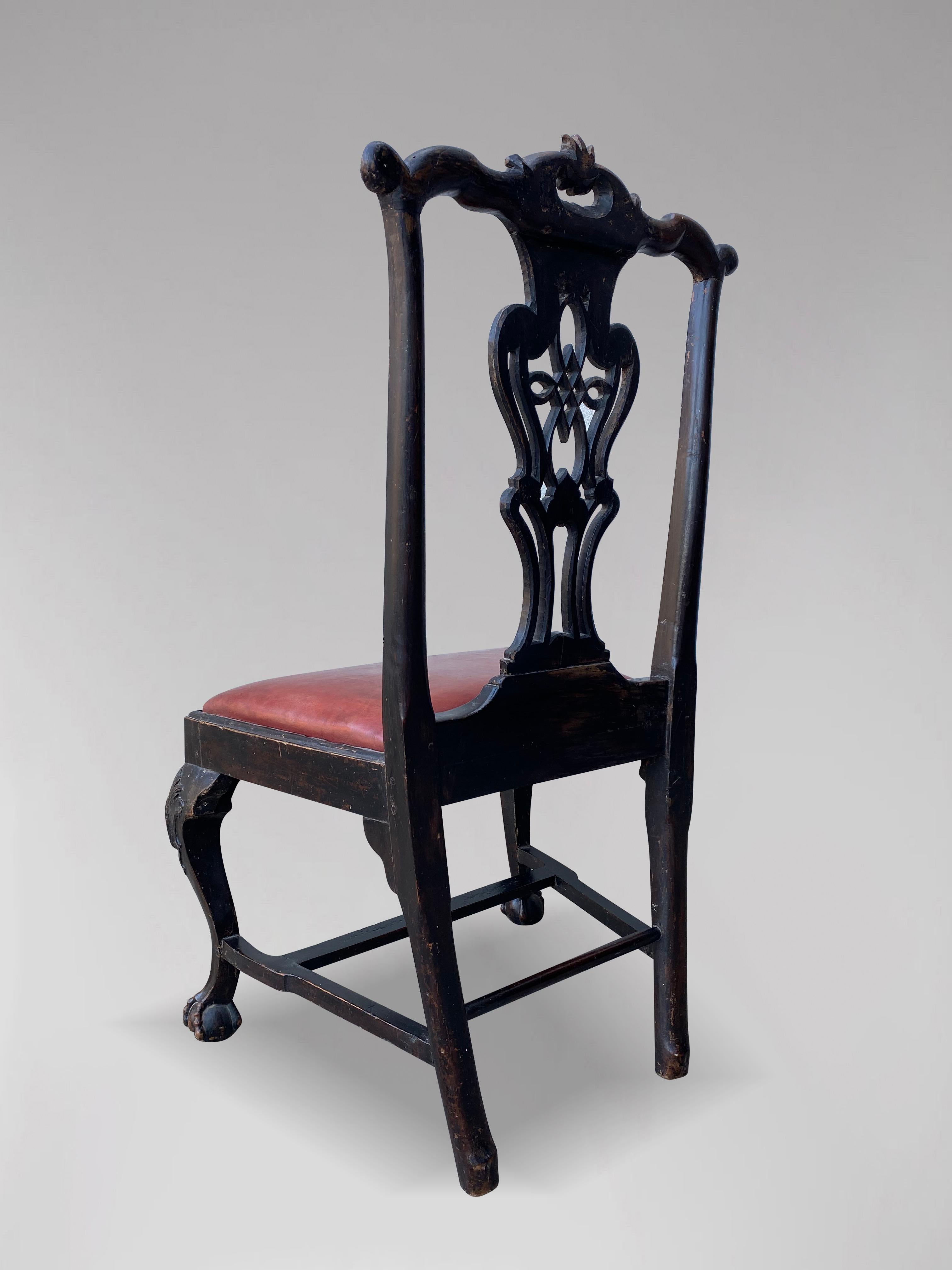 20th Century Edwardian Period Carved Painted Chippendale Single Chair For Sale