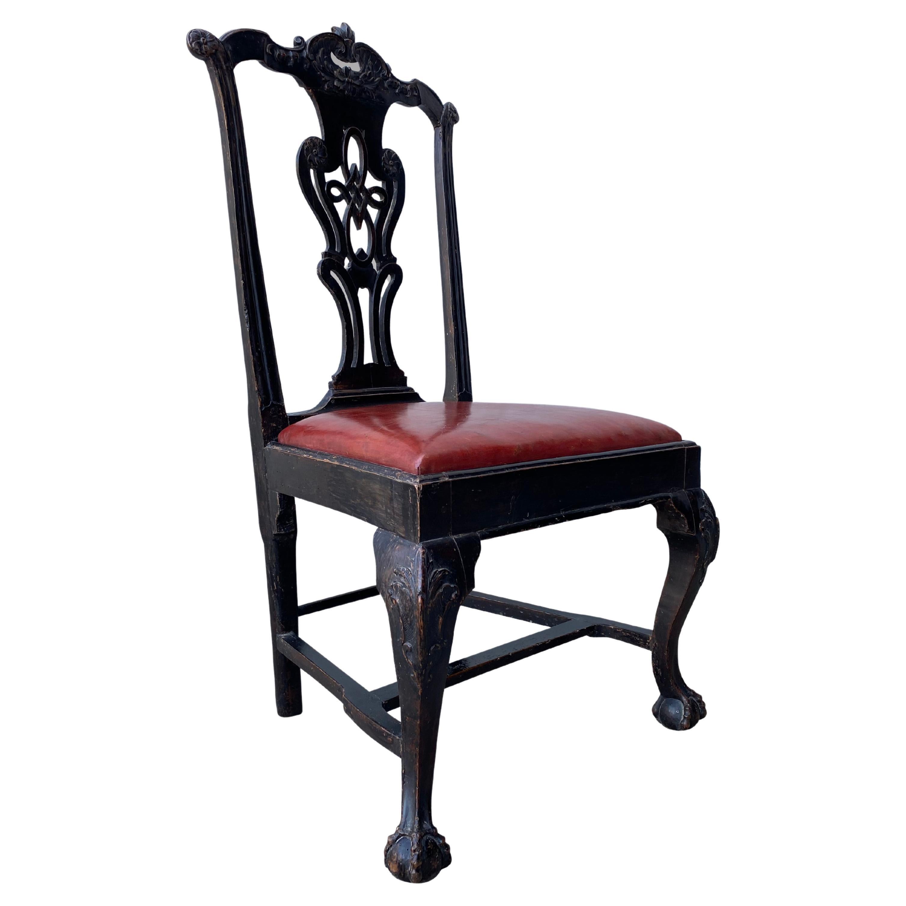 Edwardian Period Carved Painted Chippendale Single Chair im Angebot