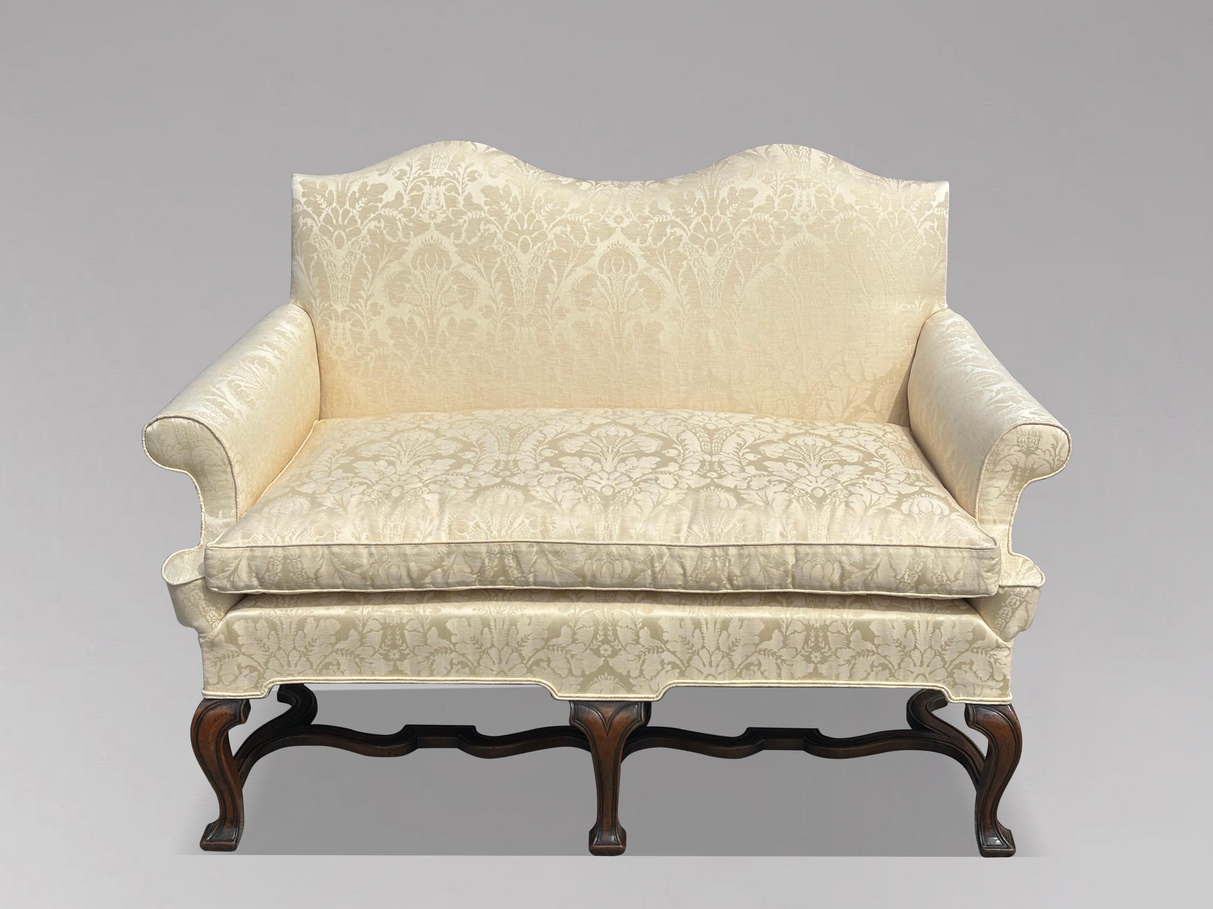 Edwardian Period Carved Walnut Upholstered Settee of the Queen Anne Style For Sale 5