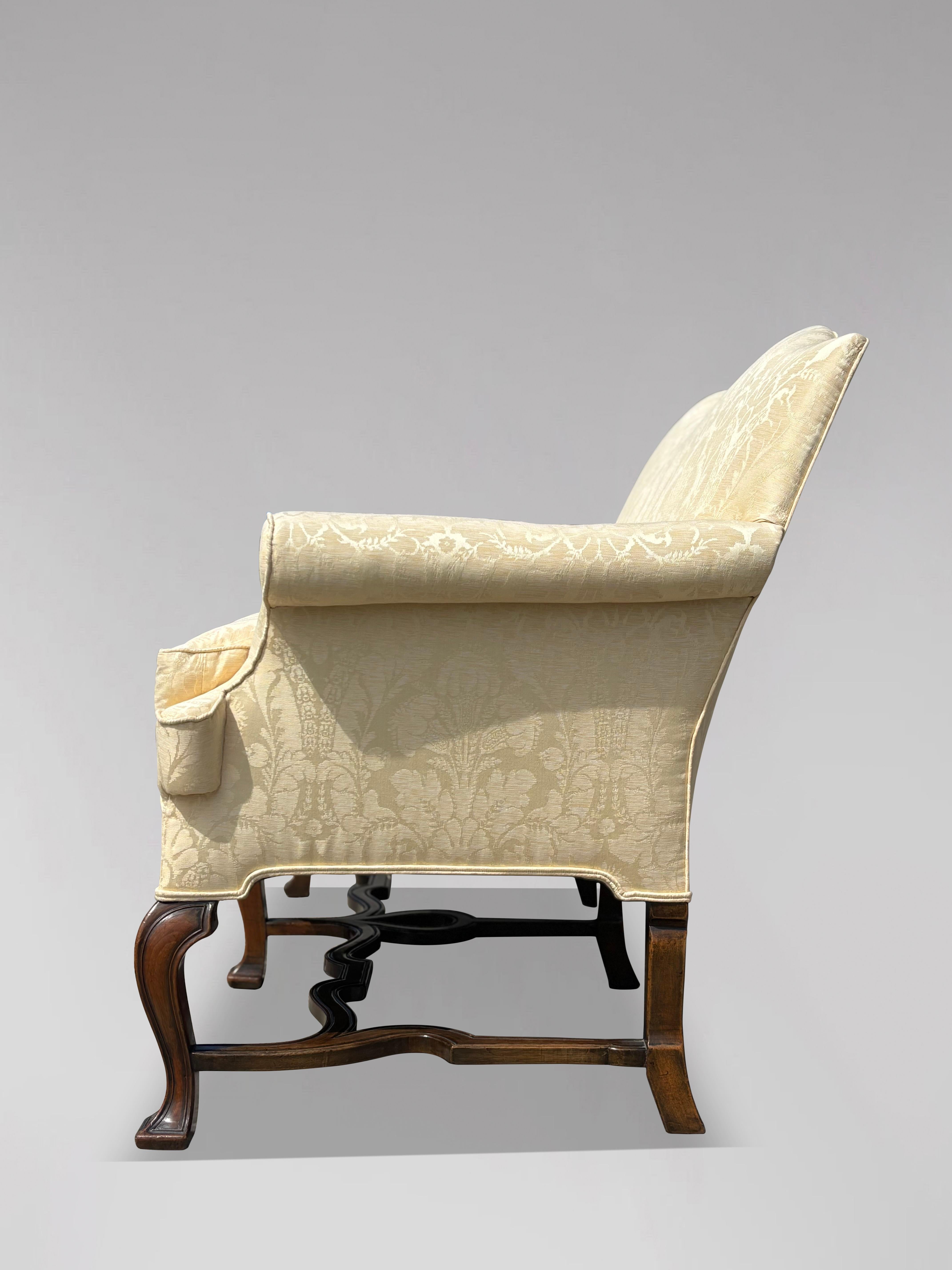 Edwardian Period Carved Walnut Upholstered Settee of the Queen Anne Style For Sale 6
