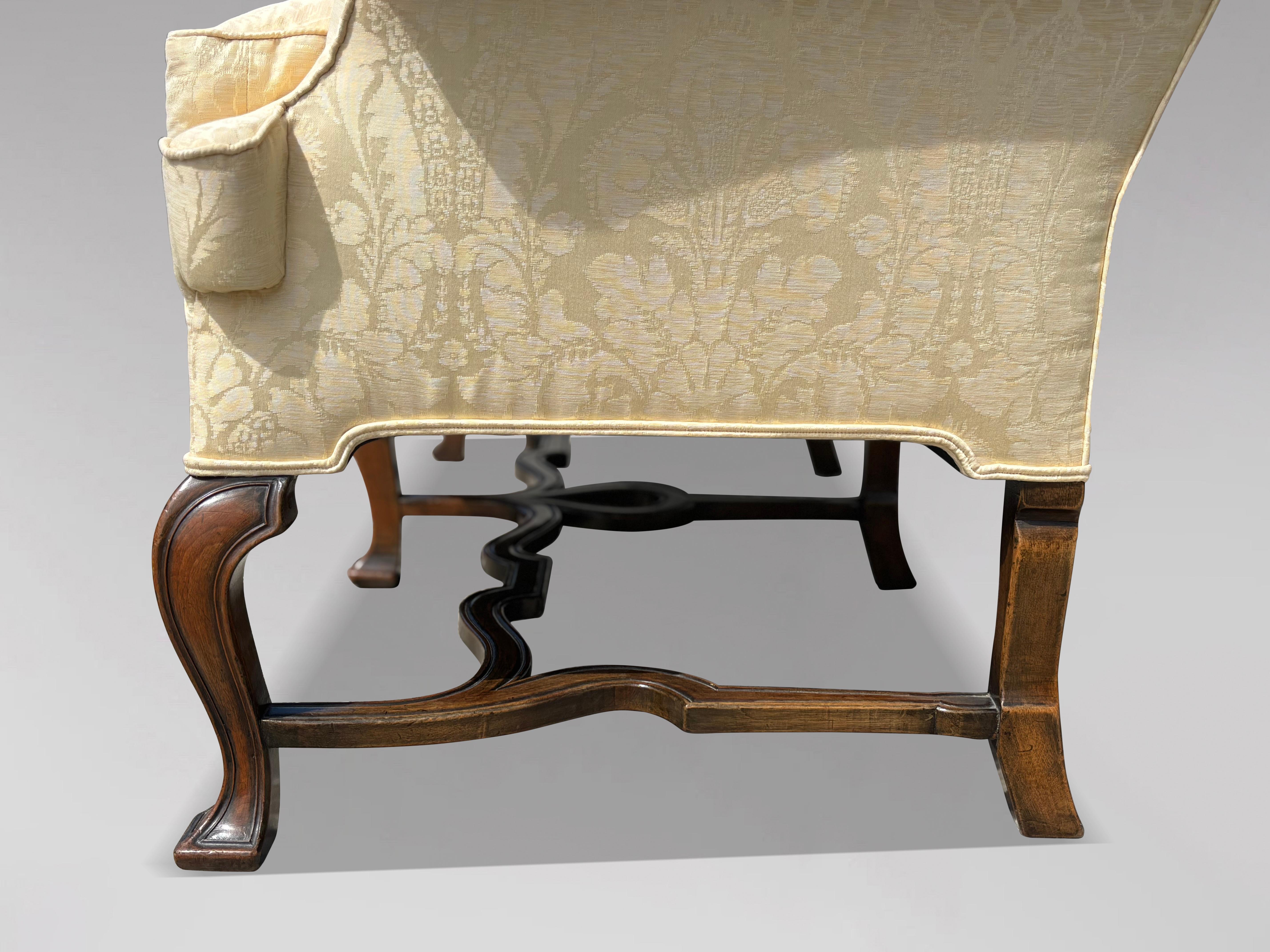 Edwardian Period Carved Walnut Upholstered Settee of the Queen Anne Style For Sale 2