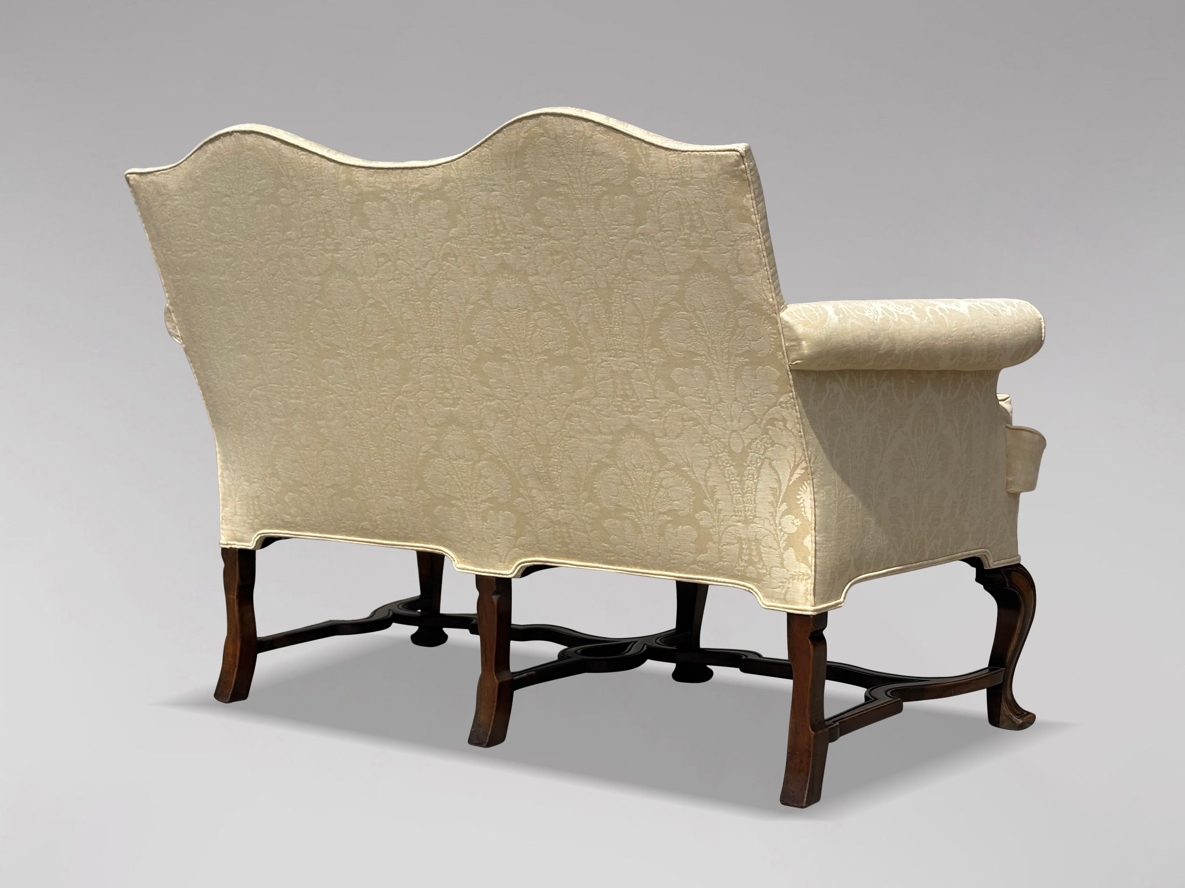 Edwardian Period Carved Walnut Upholstered Settee of the Queen Anne Style For Sale 3
