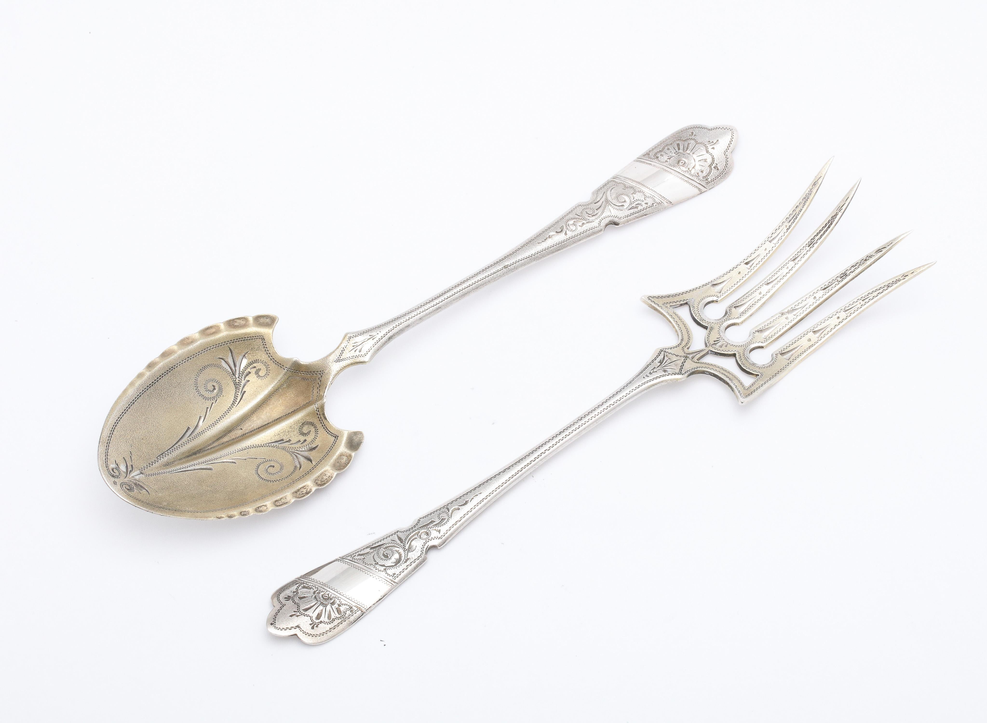 Edwardian Period Continental Silver (.800) Parcel Gilt Cake/Dessert Serving Set For Sale 7