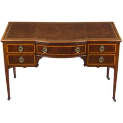 Edwardian Period Leather Top Five-Drawer Writing Table Desk