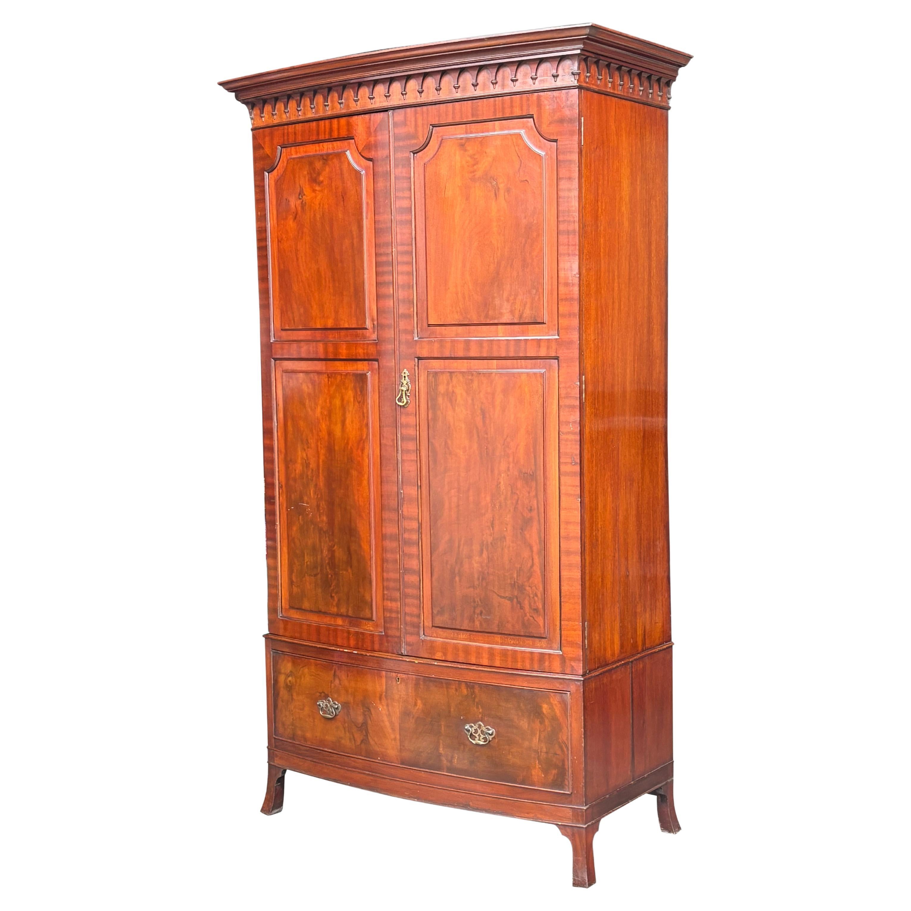 Edwardian Period Mahogany Bow Front Wardrobe For Sale